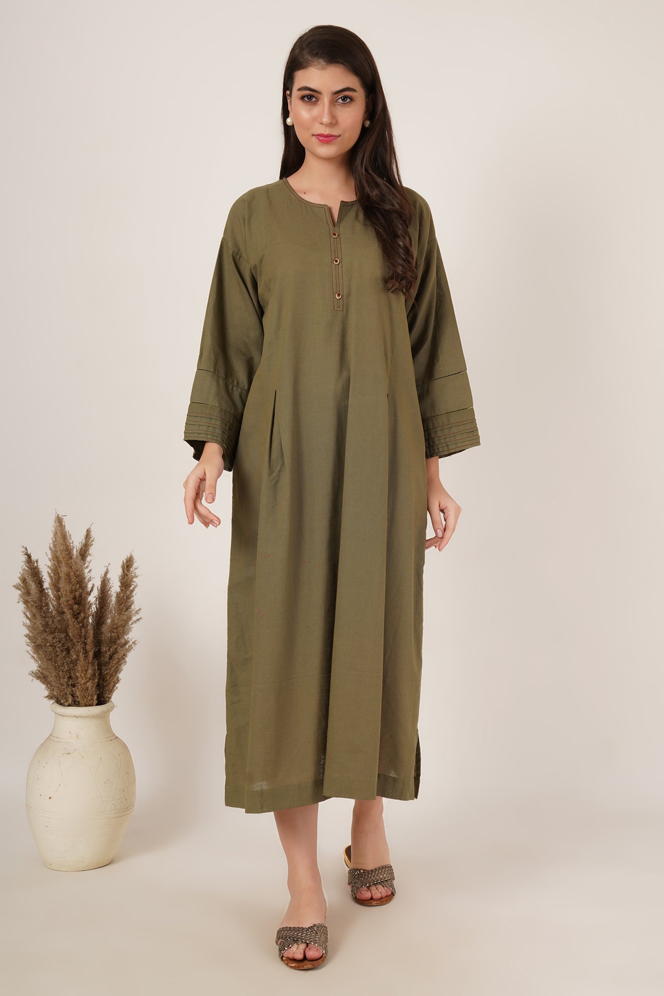 Army Green Kaftan Co-Ord Set Of 2