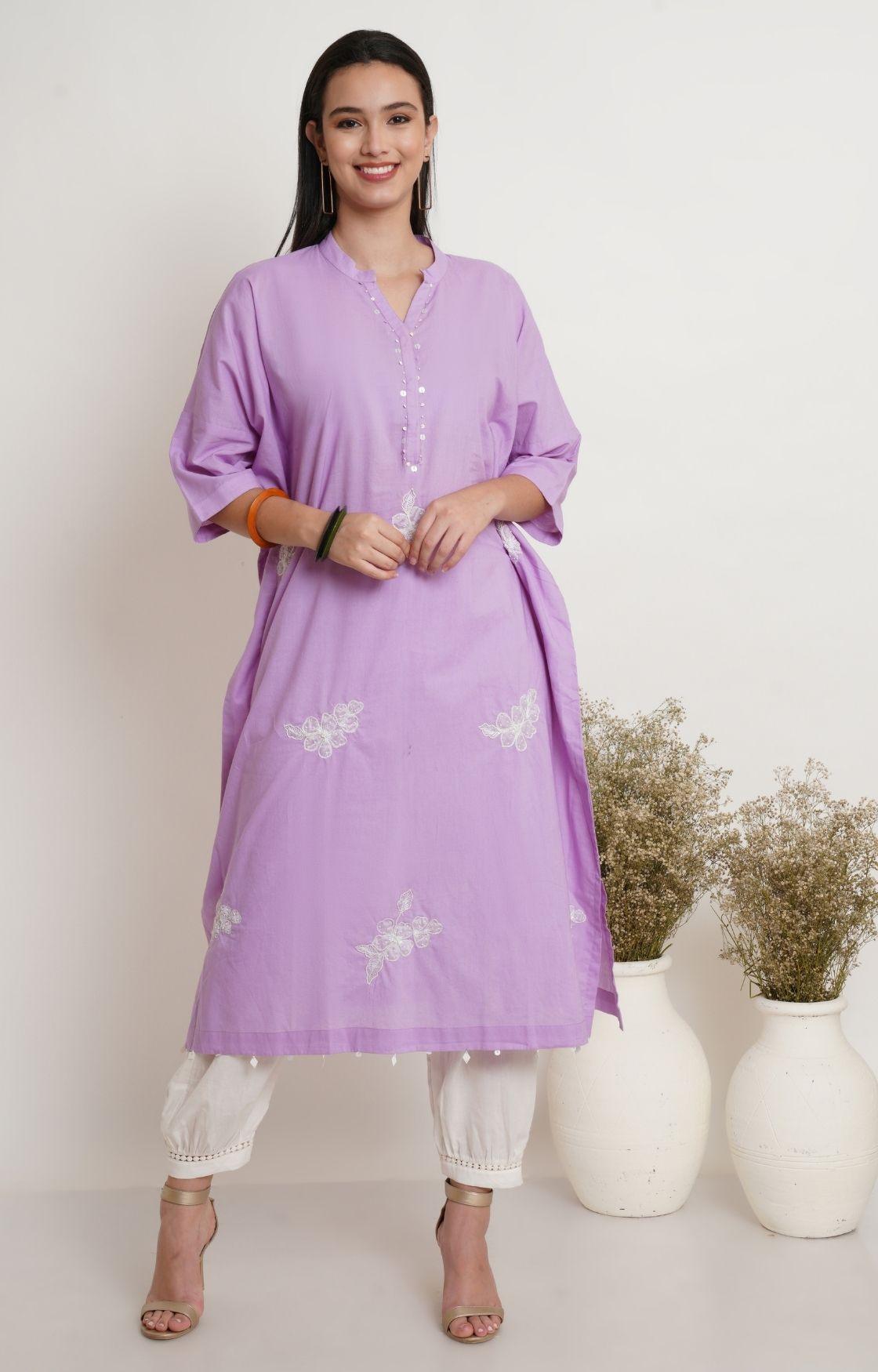 Mauve Applique Embroidery Kaftan