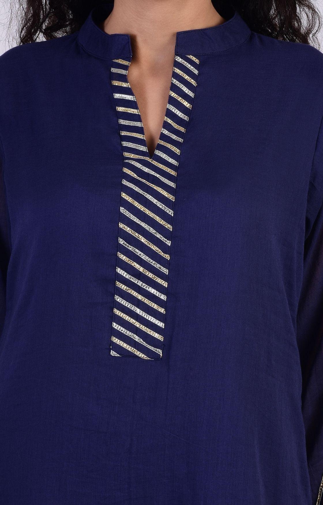 Navy Blue Zig Zag Gota Sharara Set