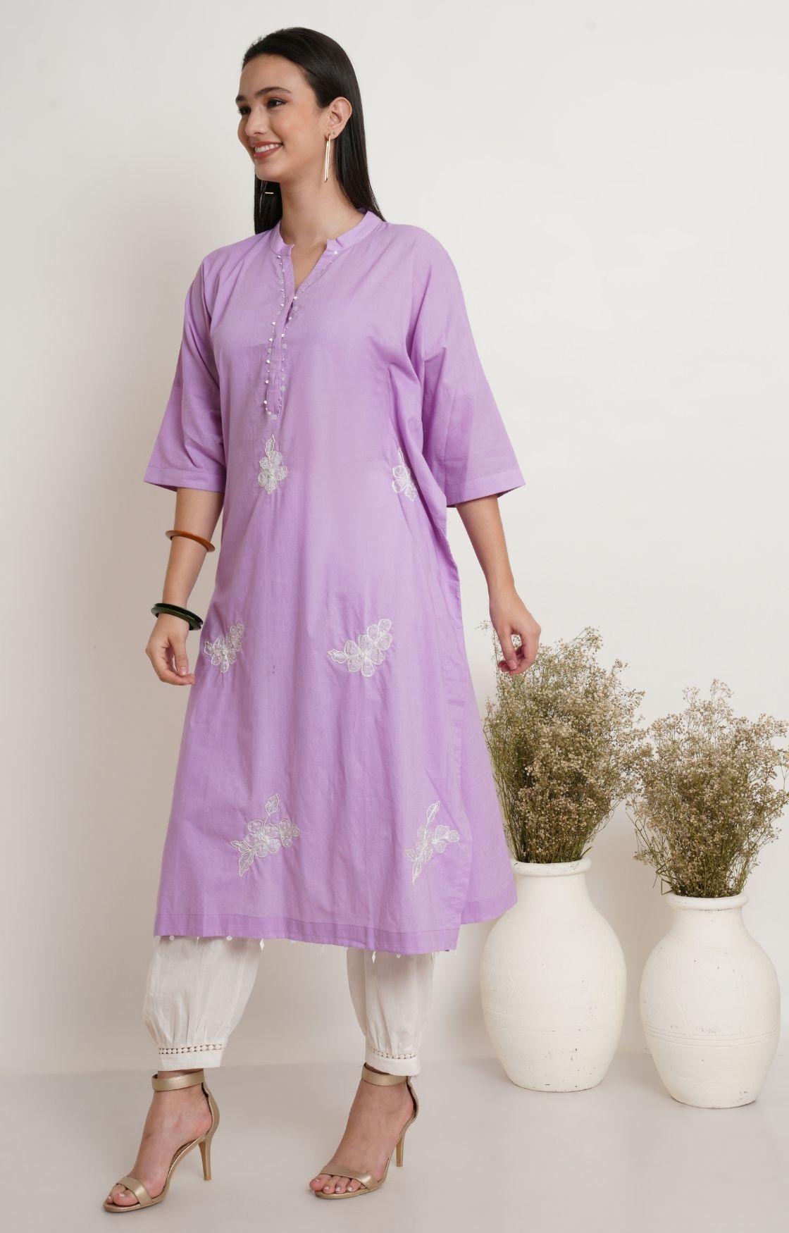 Mauve Applique Embroidery Kaftan