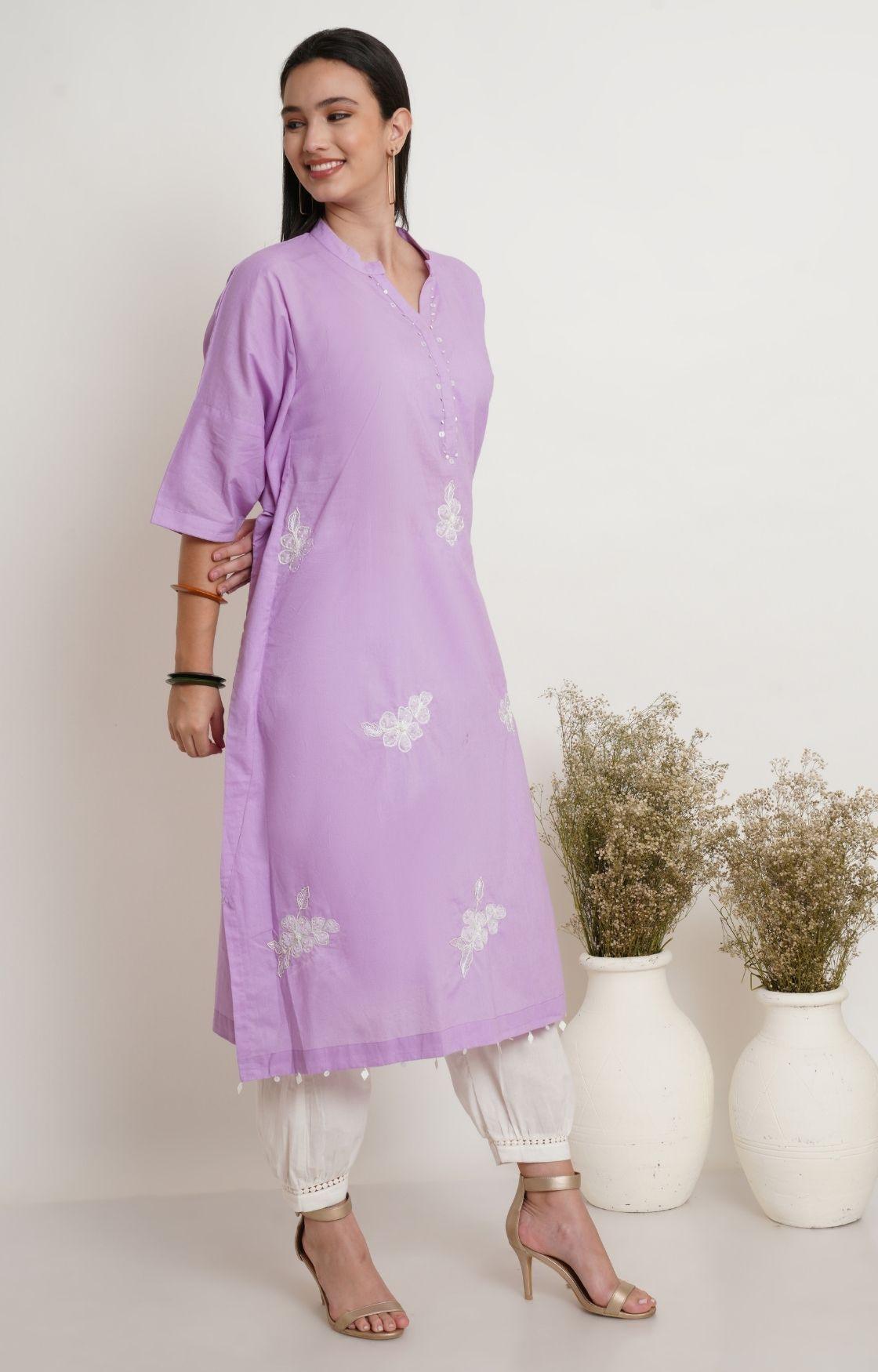 Mauve Applique Embroidery Kaftan