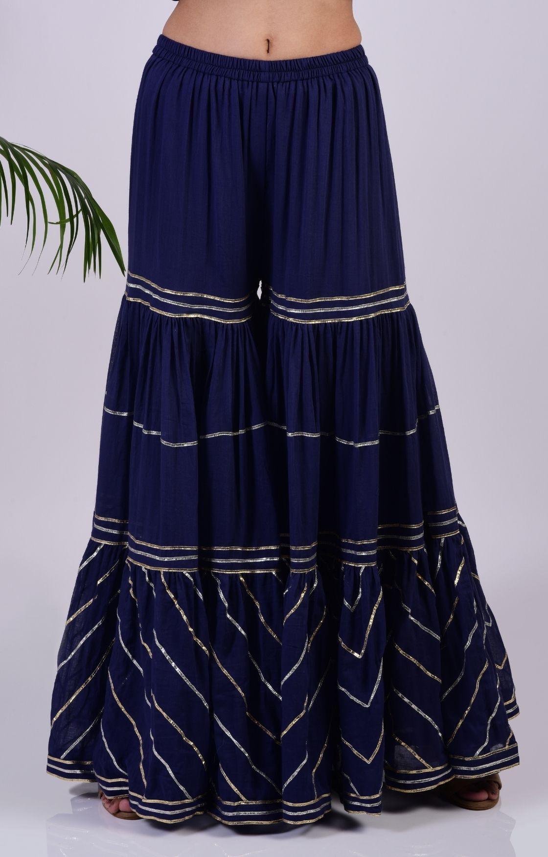 Navy Blue Zig Zag Gota Sharara Set