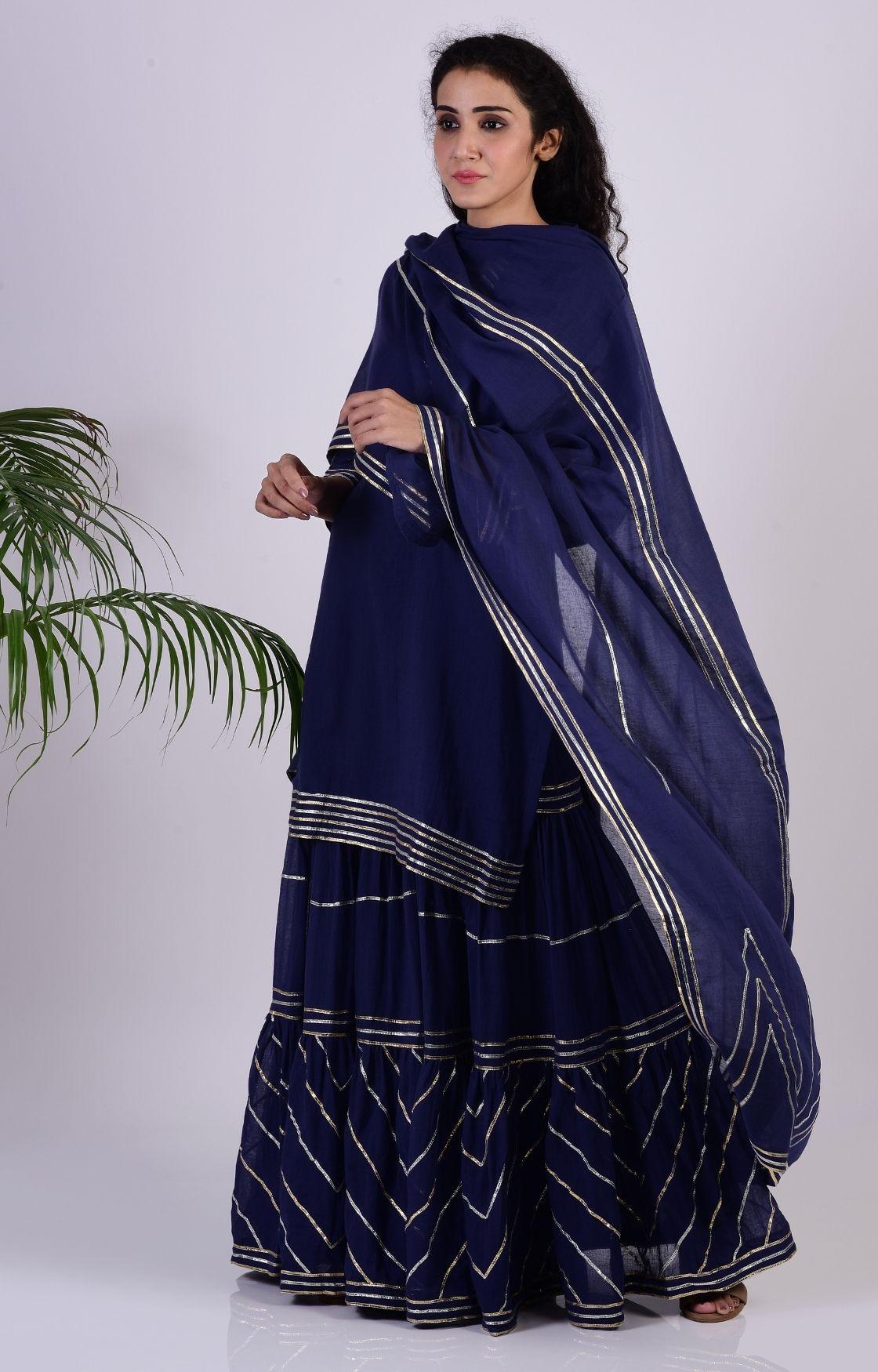 Navy Blue Zig Zag Gota Sharara Set