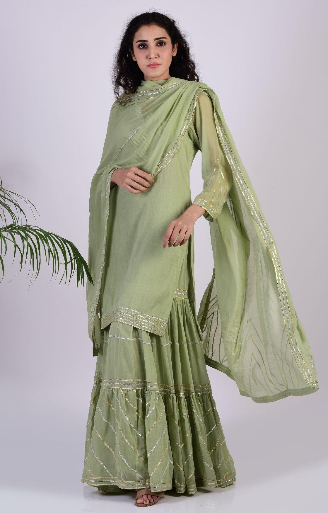 Sage Green Zig Zag Gota Sharara Set