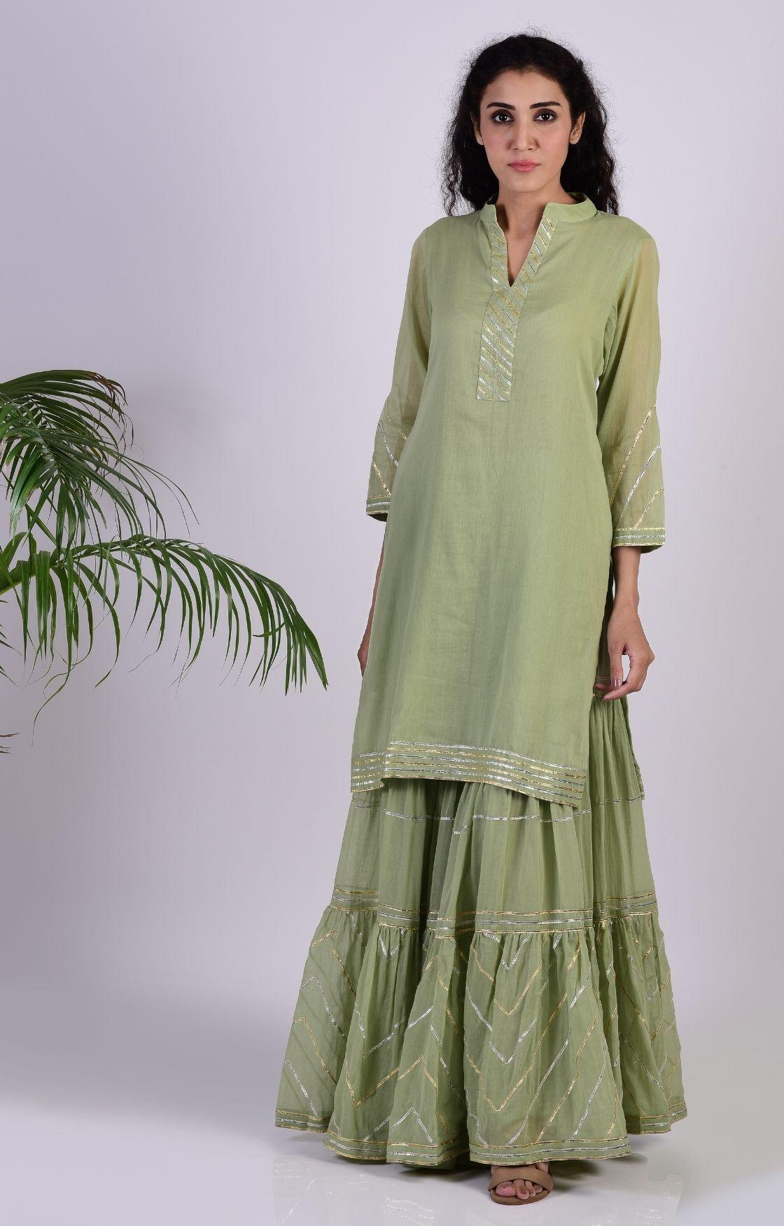 Sage Green Zig Zag Gota Sharara Set