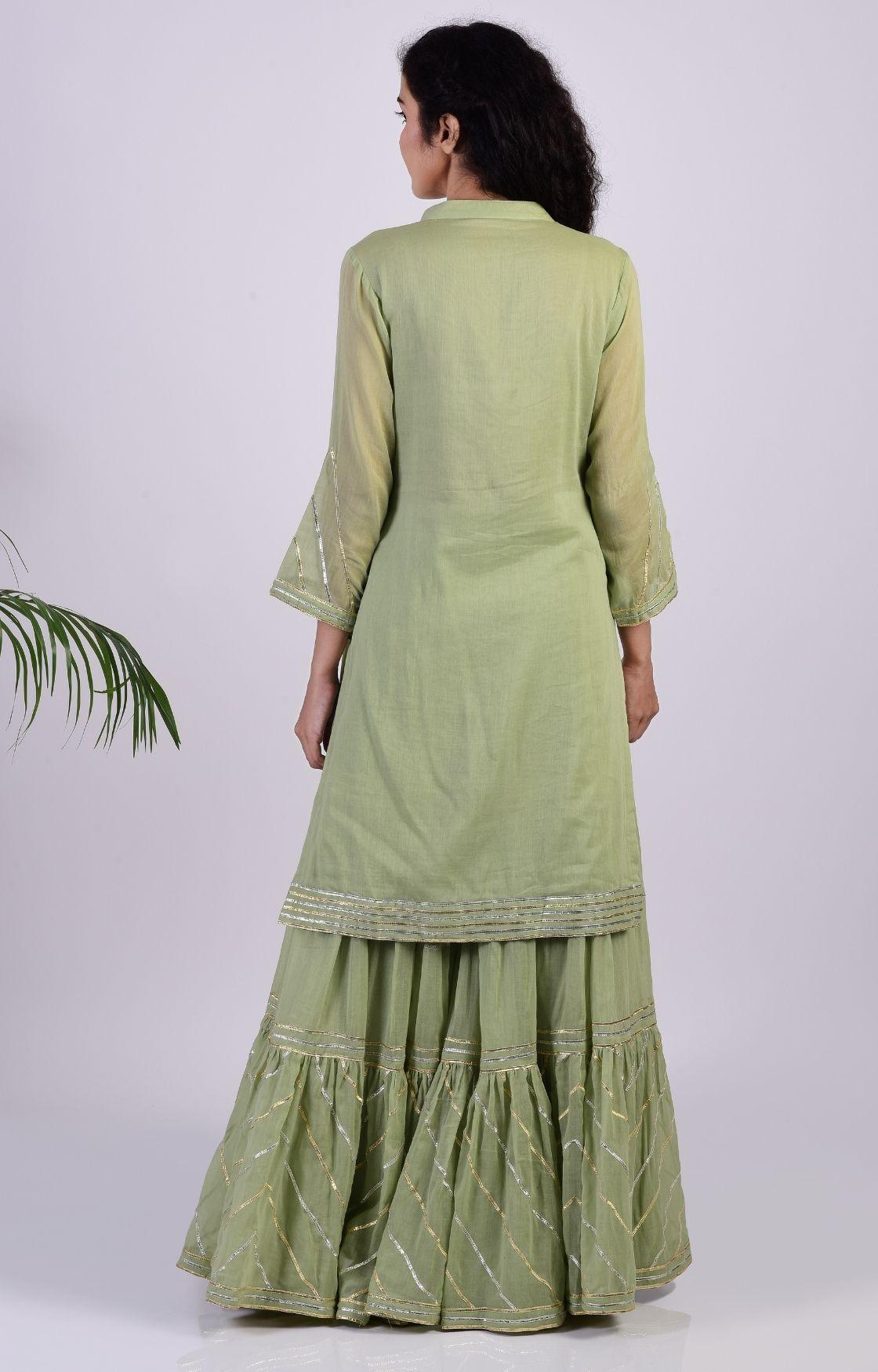 Sage Green Zig Zag Gota Sharara Set