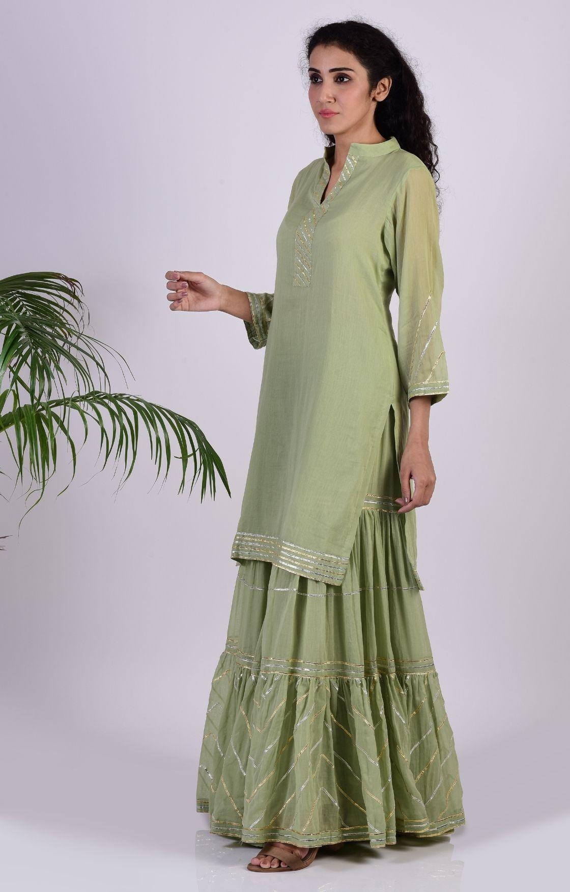 Sage Green Zig Zag Gota Sharara Set