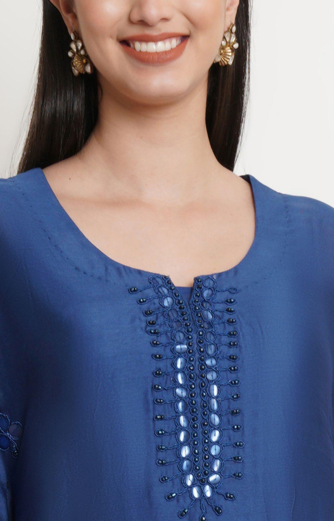 Blue Tonal Embroidery Kaftan Set
