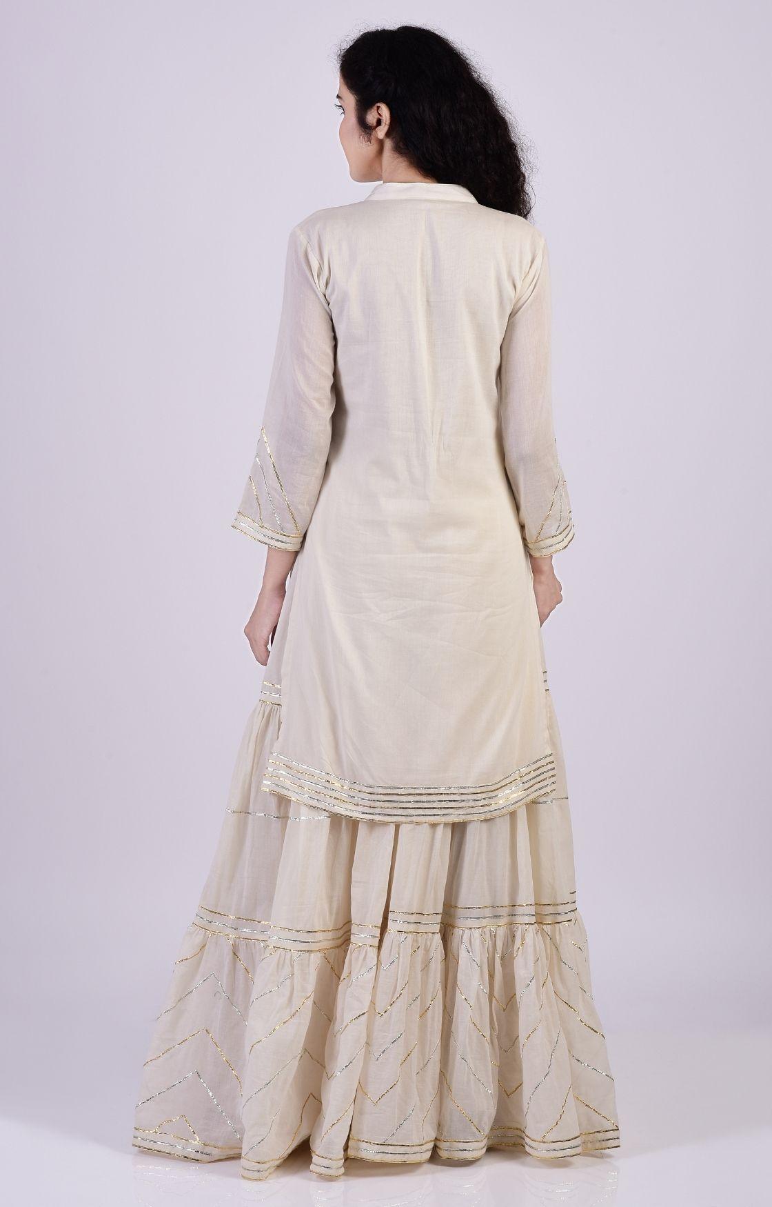 Off White Zig Zag Gota Sharara Set