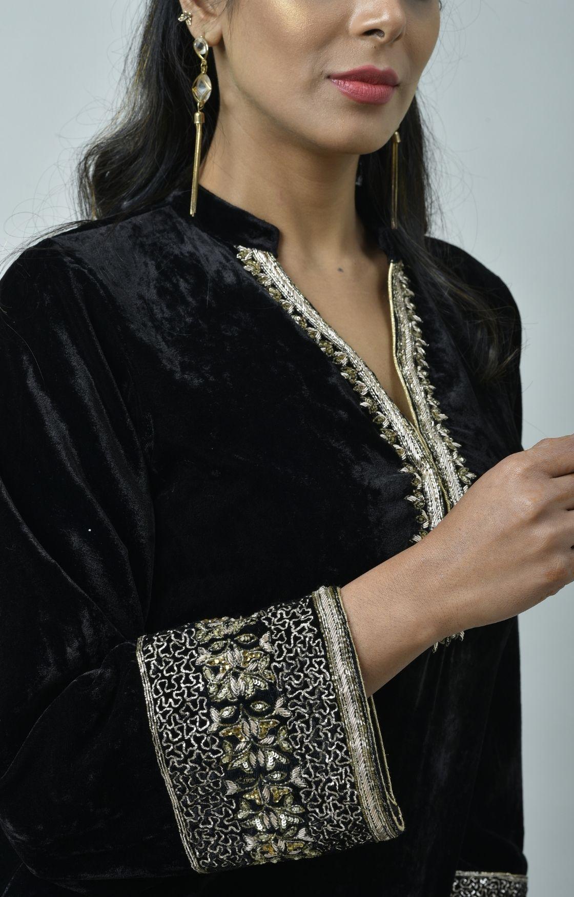 Black Velvet Kurta Set of 3