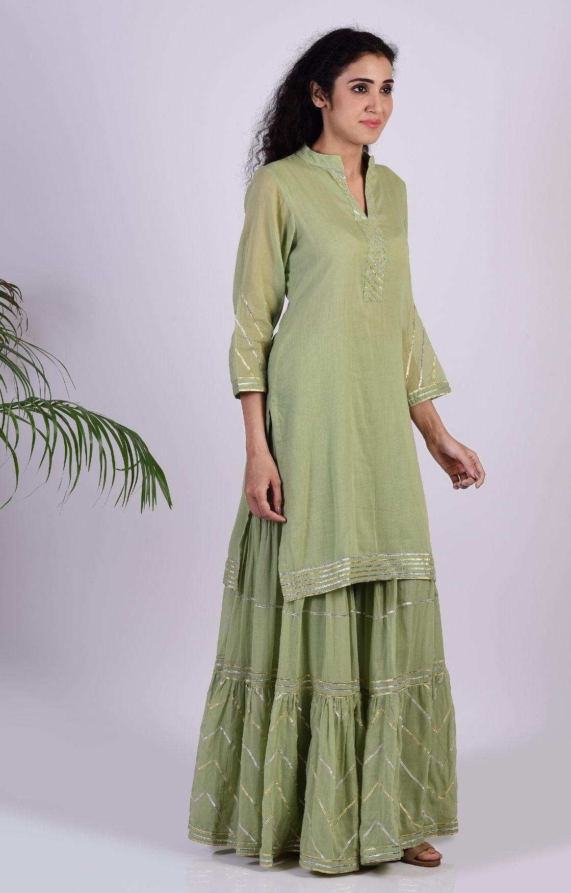 Sage Green Zig Zag Gota Sharara Set