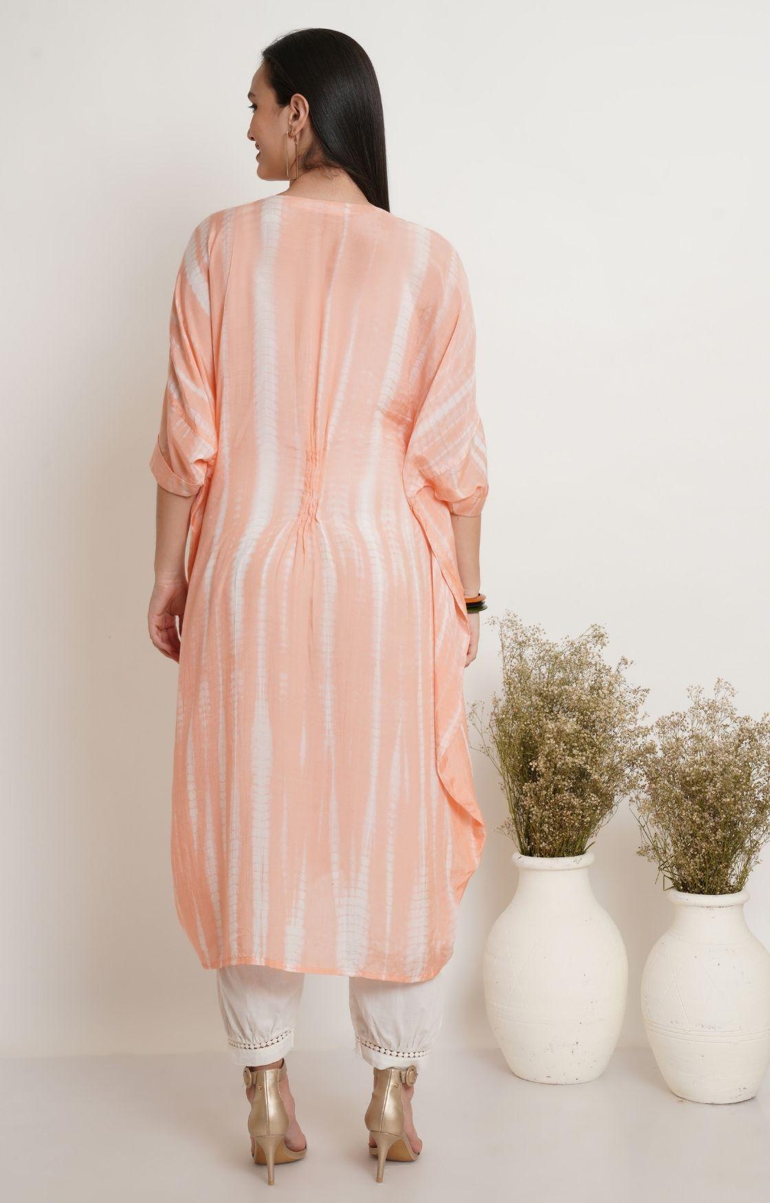 Peach Tie Dye Yoke Kaftan