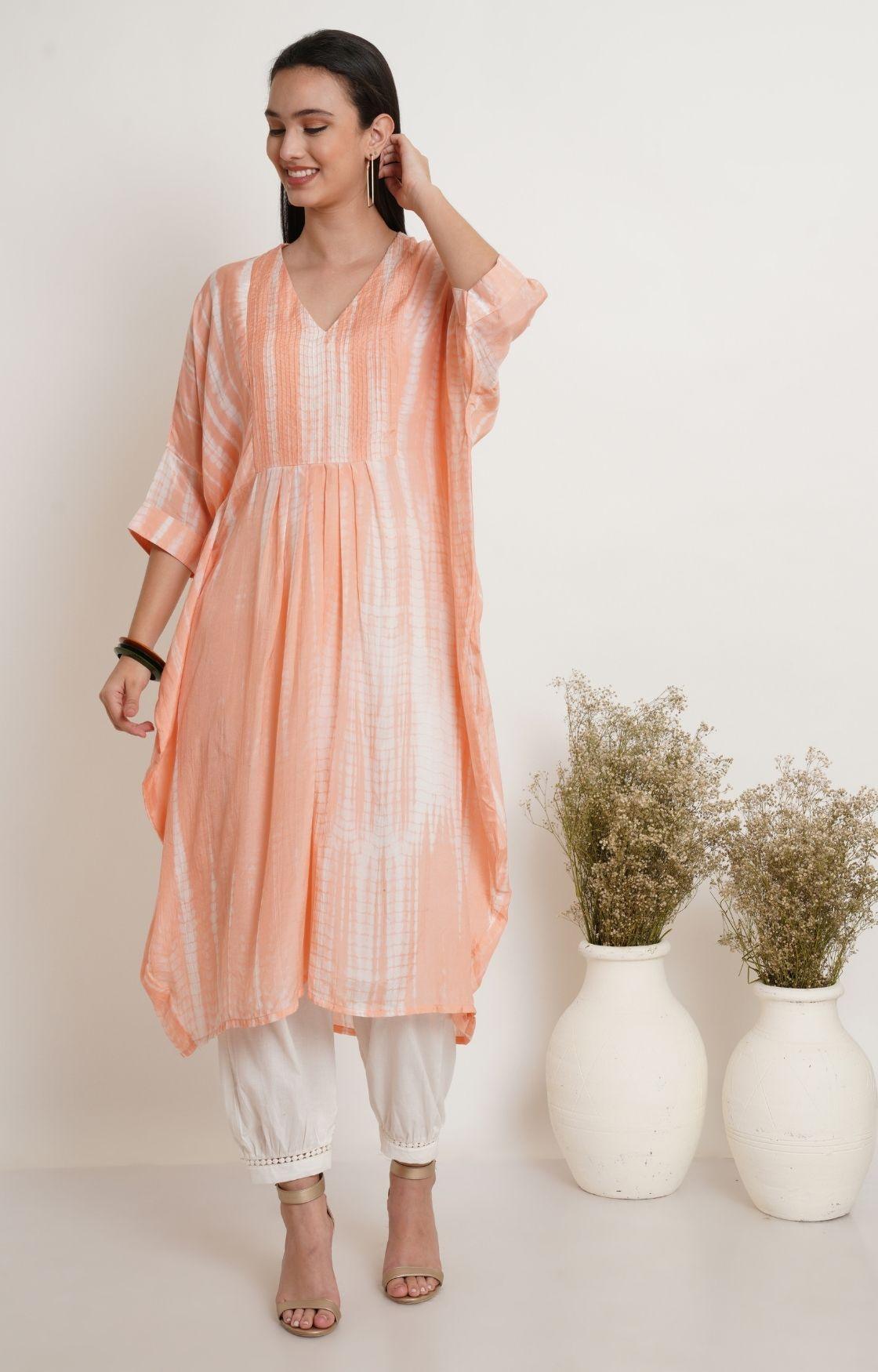 Peach Tie Dye Yoke Kaftan