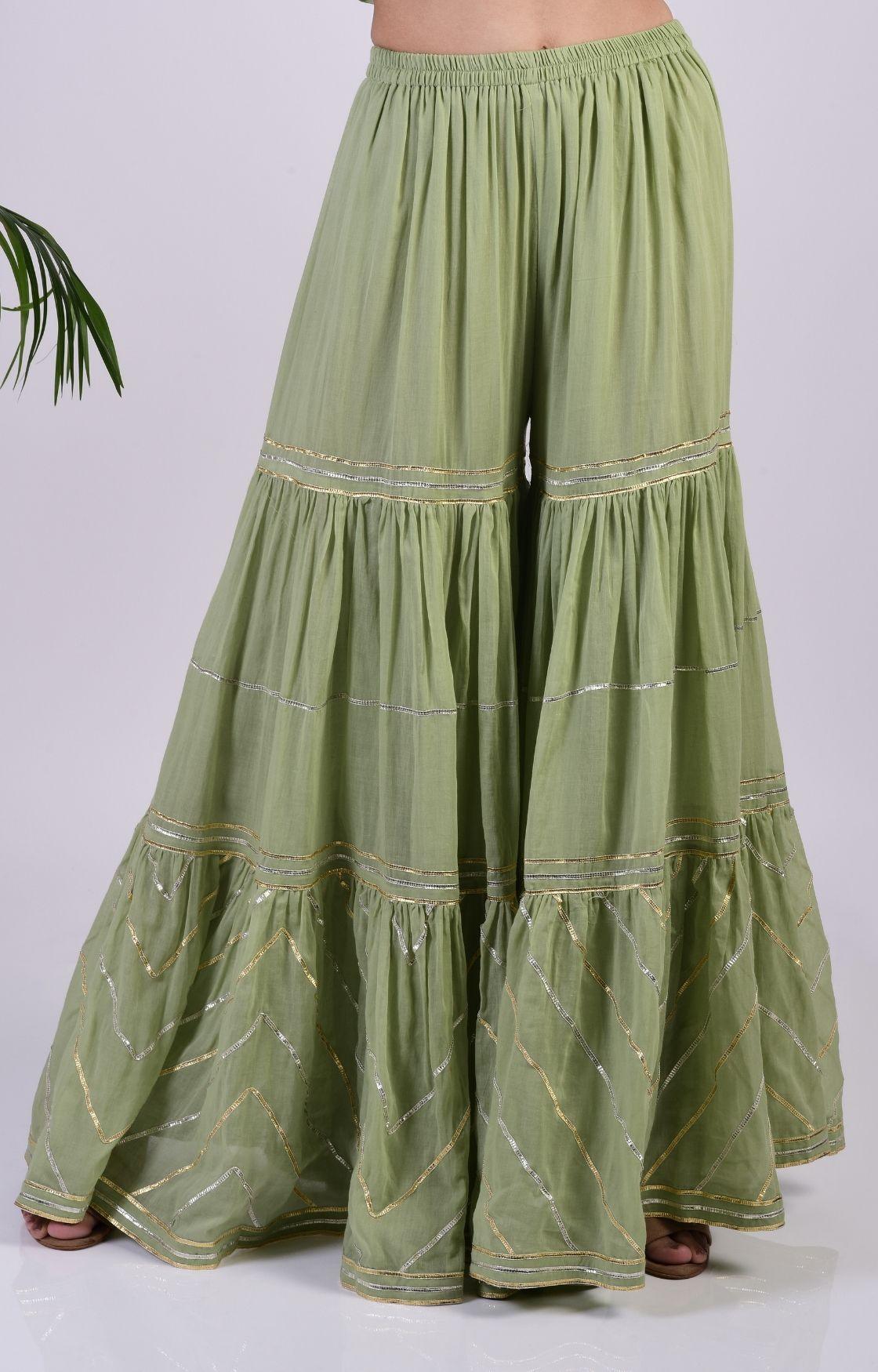 Sage Green Zig Zag Gota Sharara Set