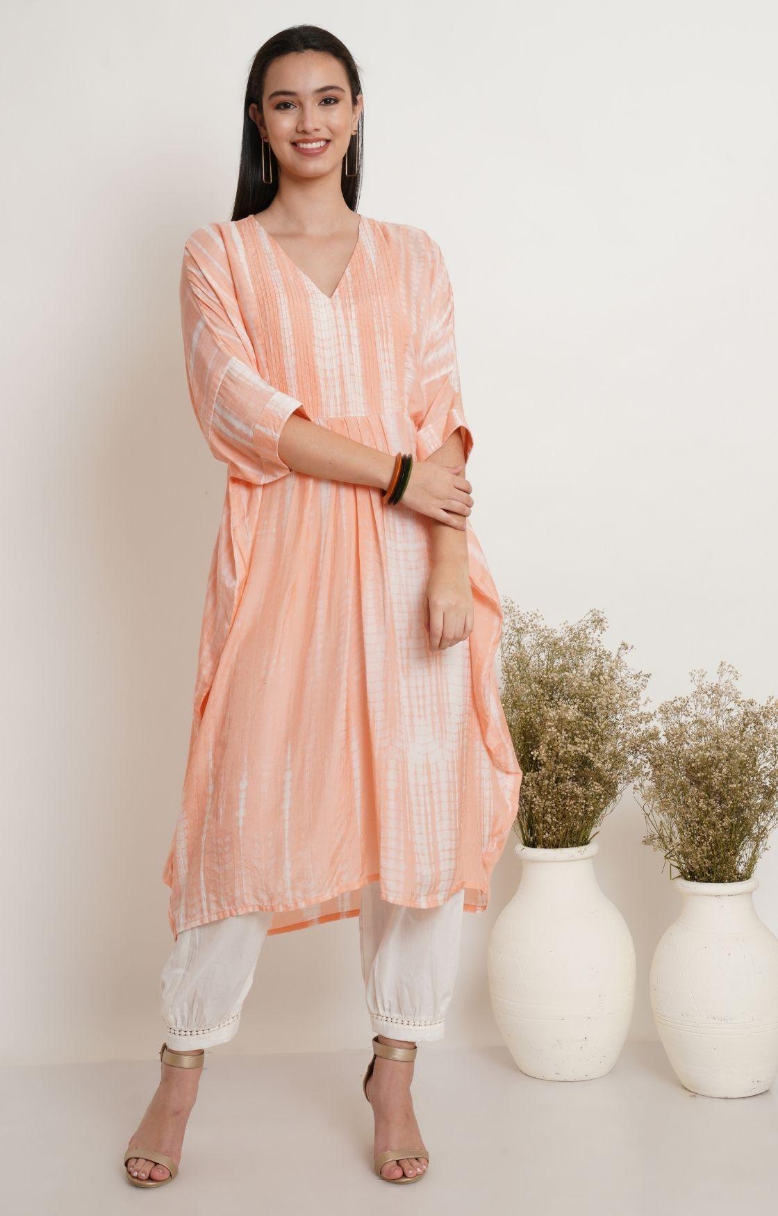 Peach Tie Dye Yoke Kaftan