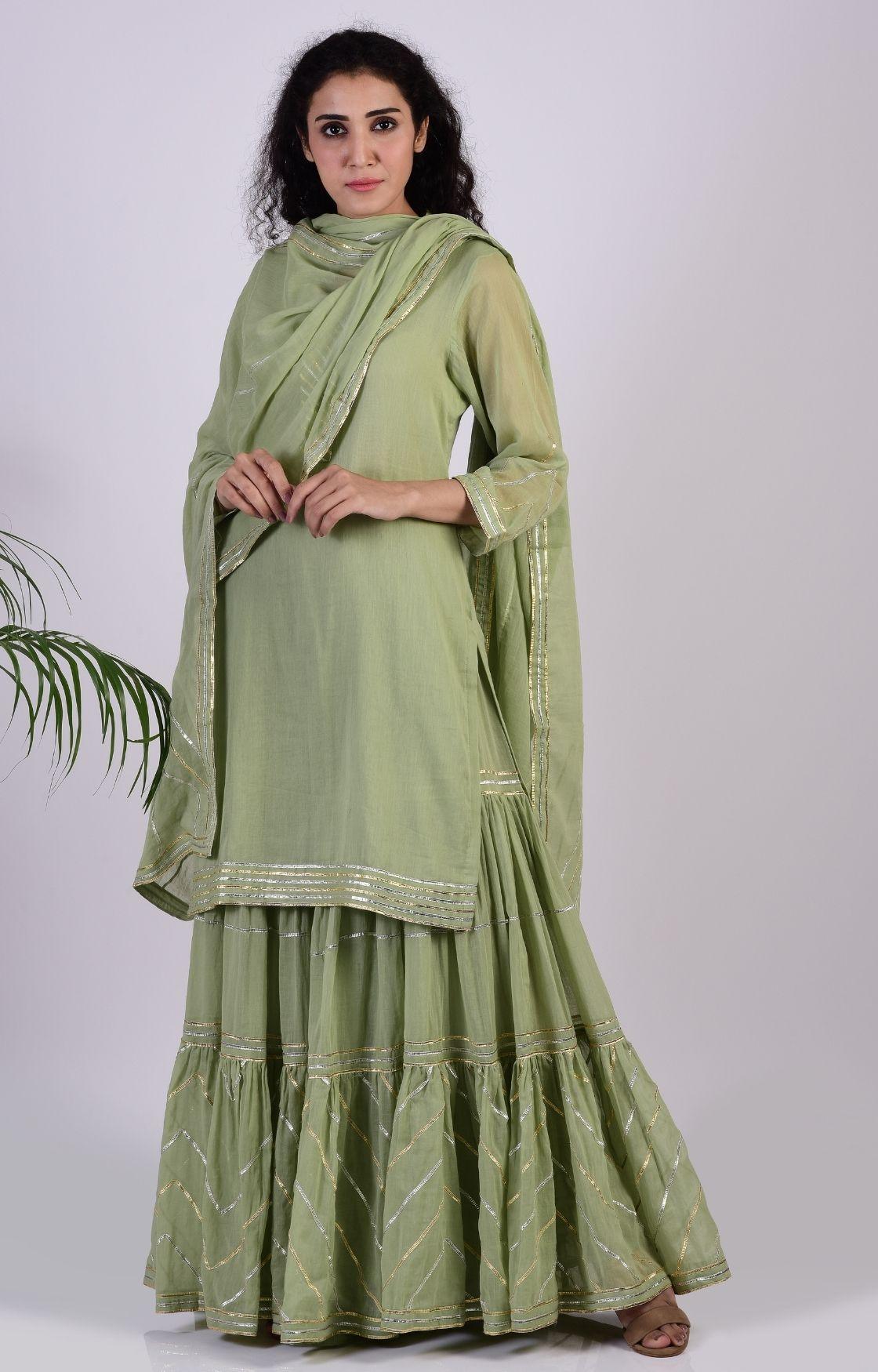 Sage Green Zig Zag Gota Sharara Set