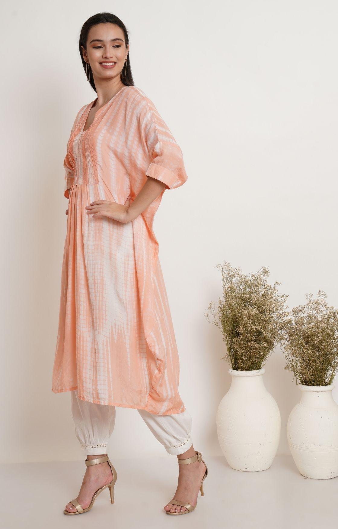 Peach Tie Dye Yoke Kaftan
