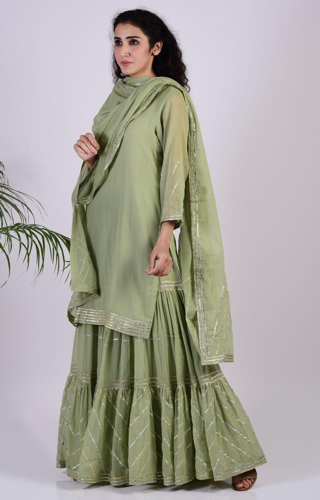 Sage Green Zig Zag Gota Sharara Set