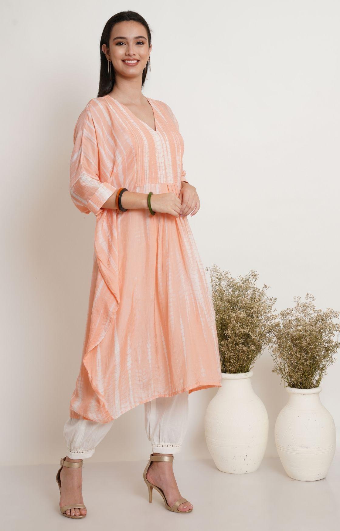 Peach Tie Dye Yoke Kaftan