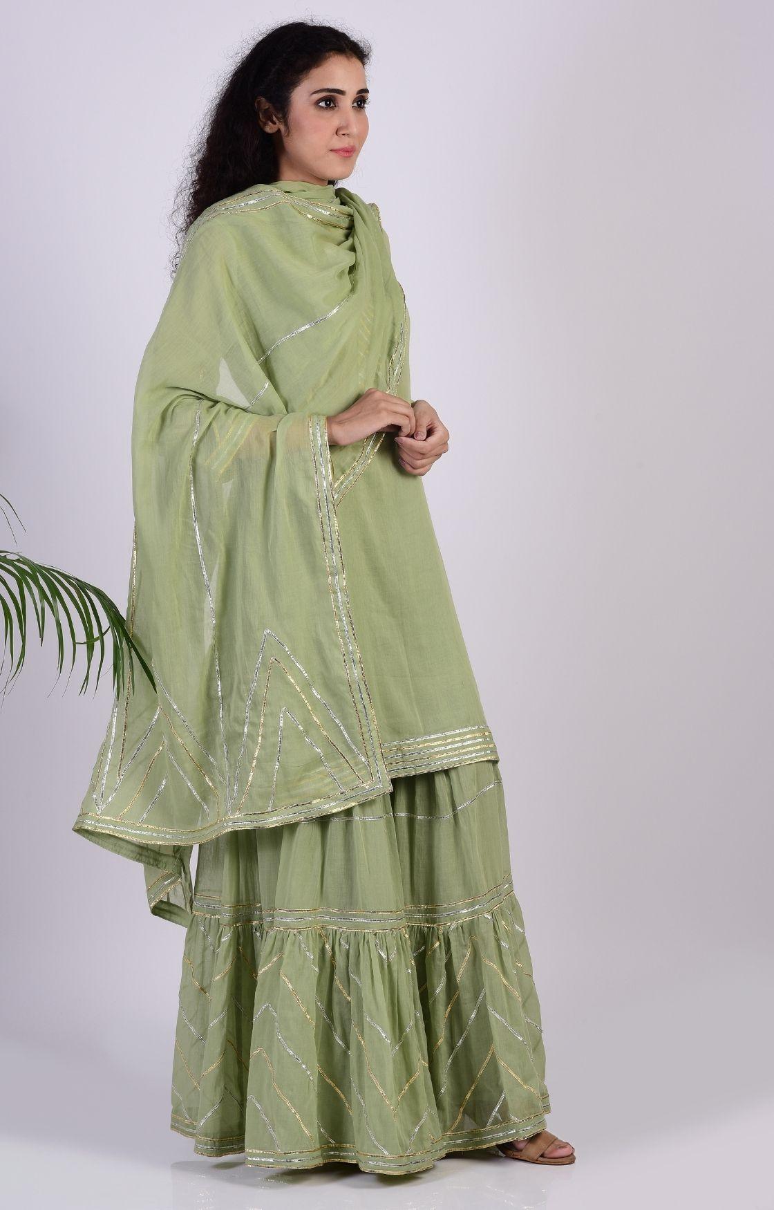 Sage Green Zig Zag Gota Sharara Set