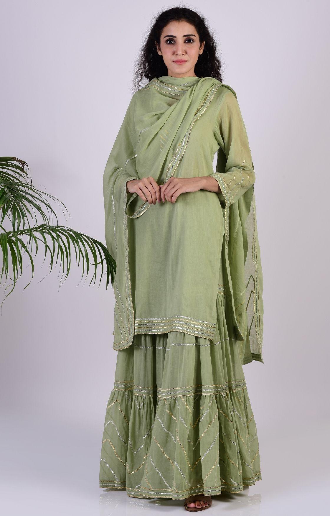 Sage Green Zig Zag Gota Sharara Set
