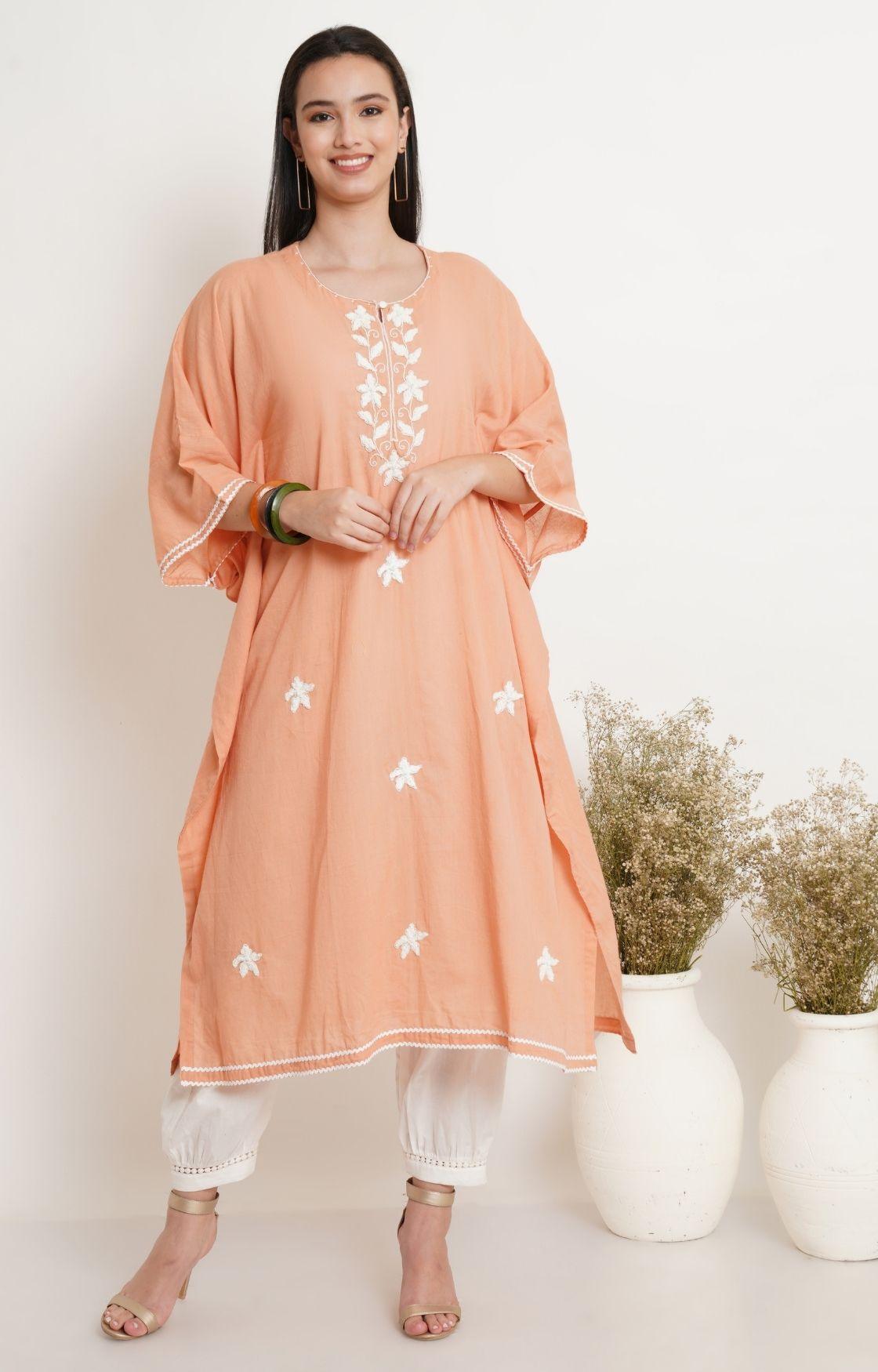 Peach Embroidery Kaftan