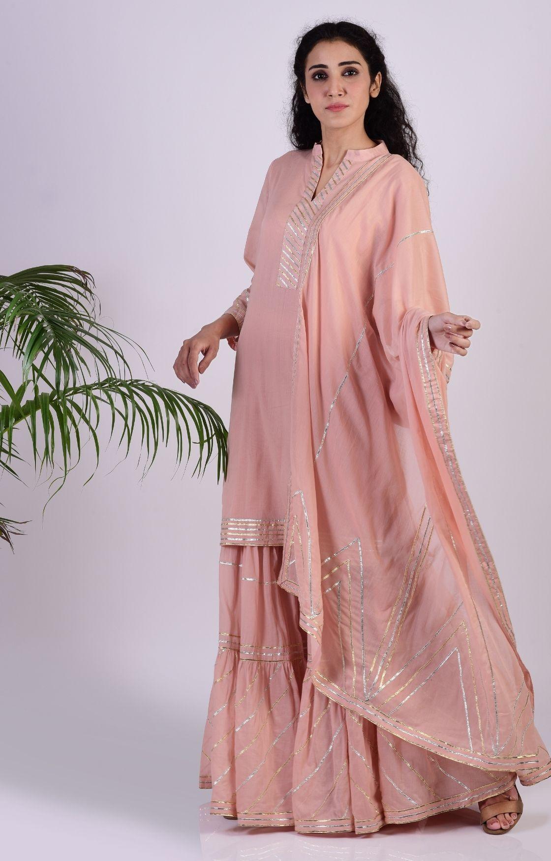 Peach Zig Zag Gota Sharara Set