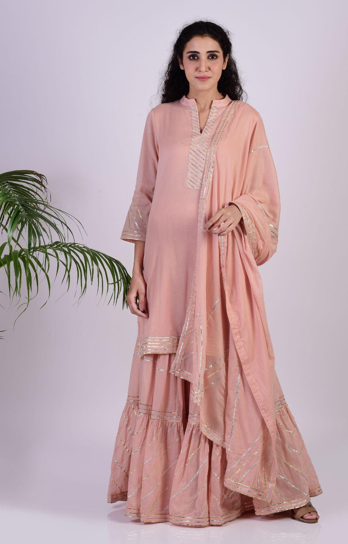 Peach Zig Zag Gota Sharara Set
