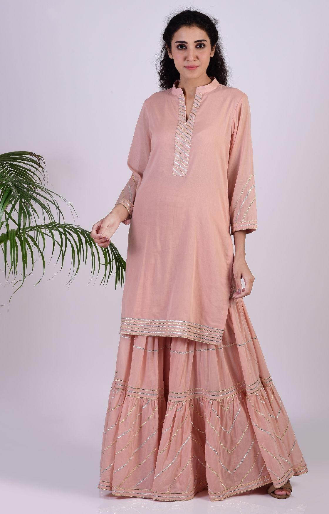 Peach Zig Zag Gota Sharara Set