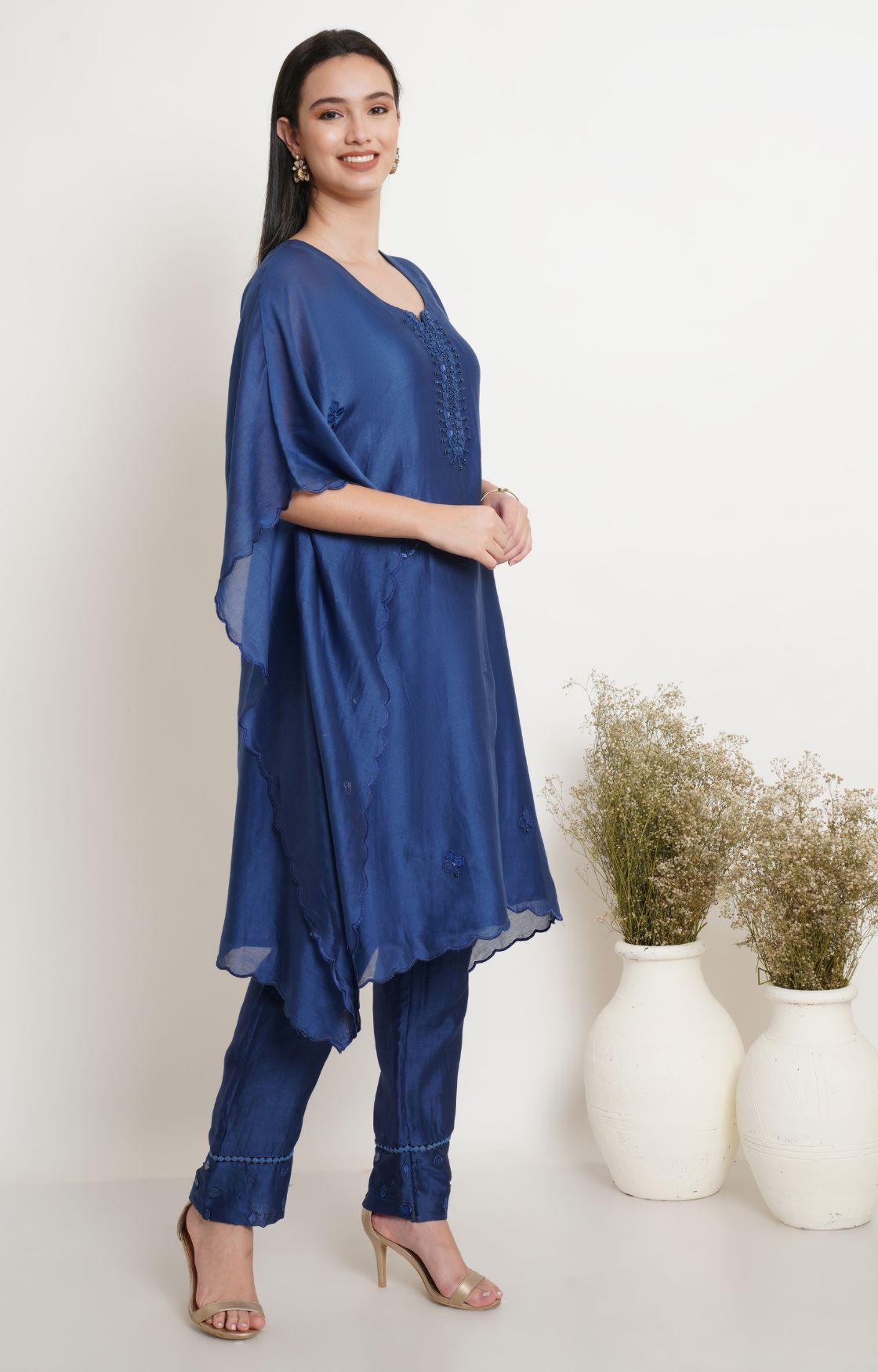 Blue Tonal Embroidery Kaftan Set