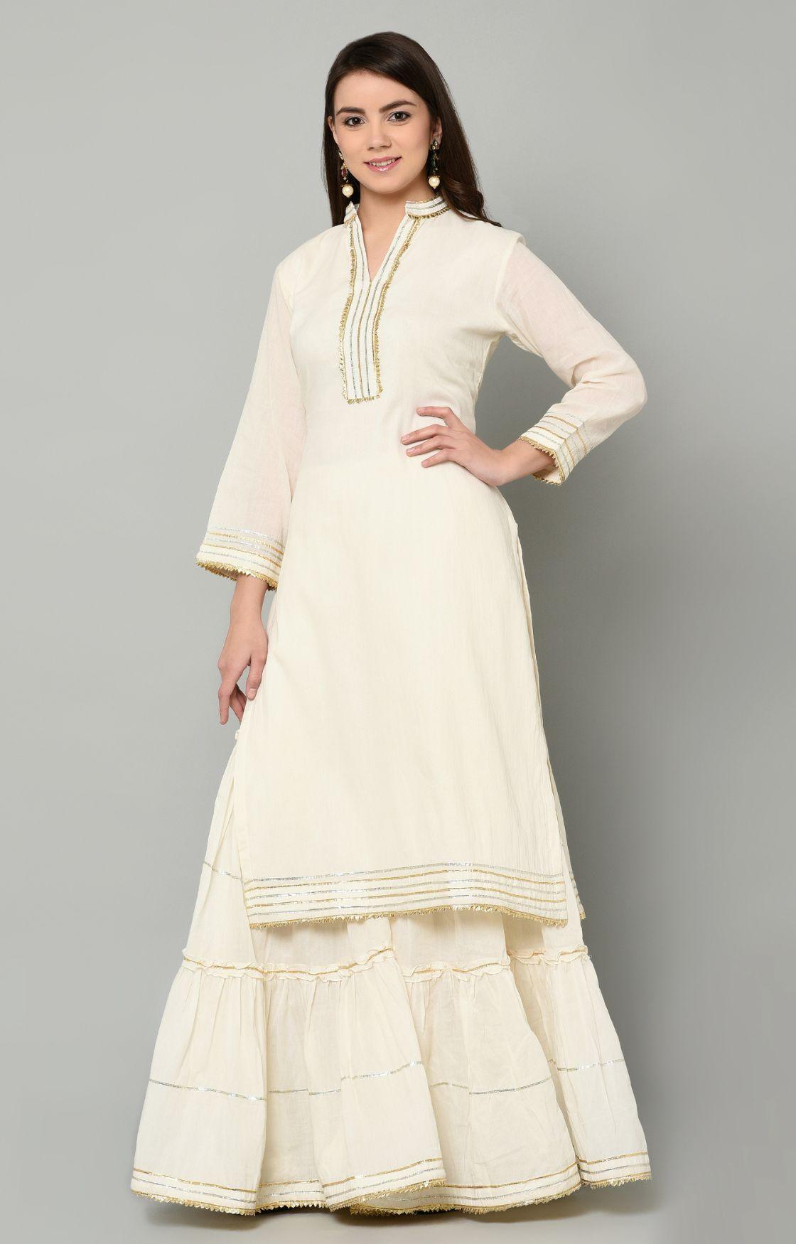 Off White Gota Sharara Set of 3