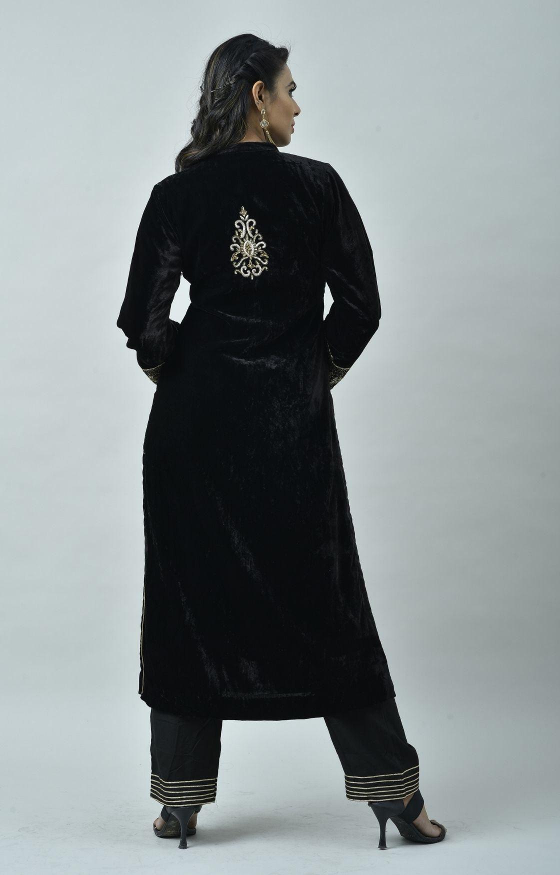 Black Velvet Kurta Set of 3
