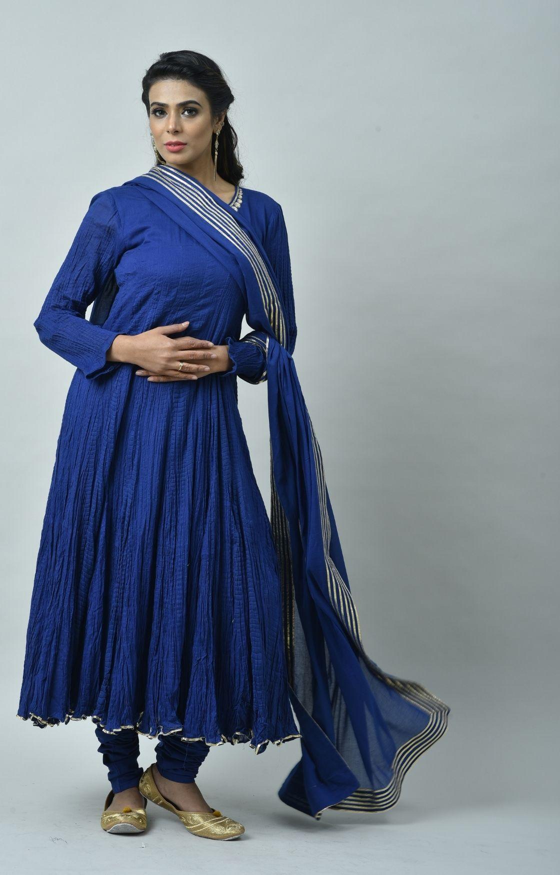 Royal Blue Tie Dye Crinkled Kurta Set