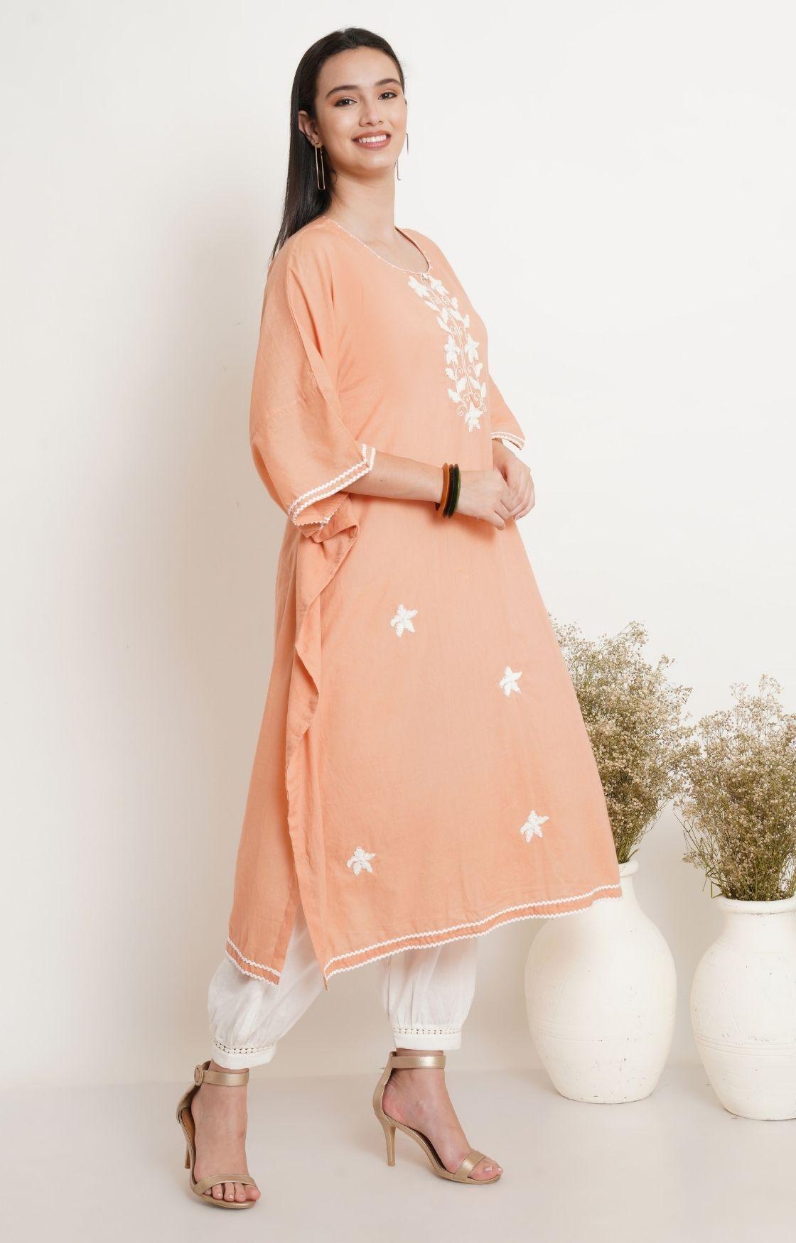 Peach Embroidery Kaftan