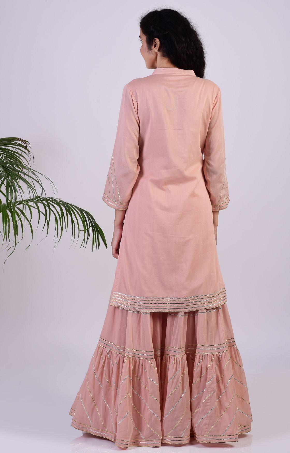 Peach Zig Zag Gota Sharara Set