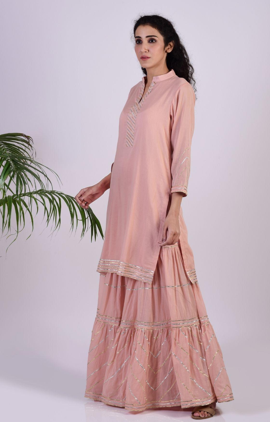 Peach Zig Zag Gota Sharara Set