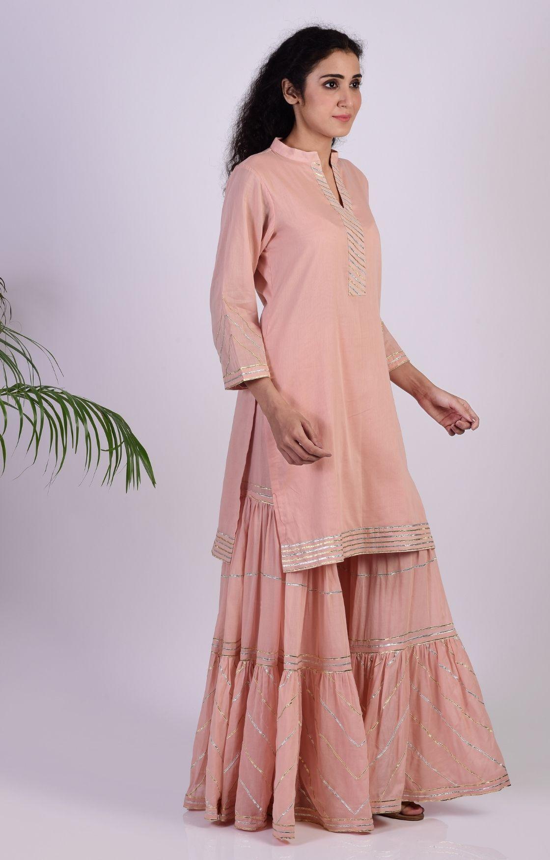 Peach Zig Zag Gota Sharara Set