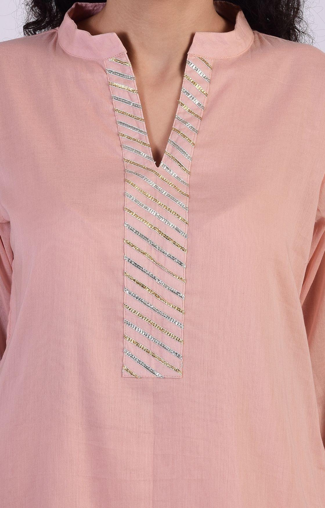 Peach Zig Zag Gota Sharara Set