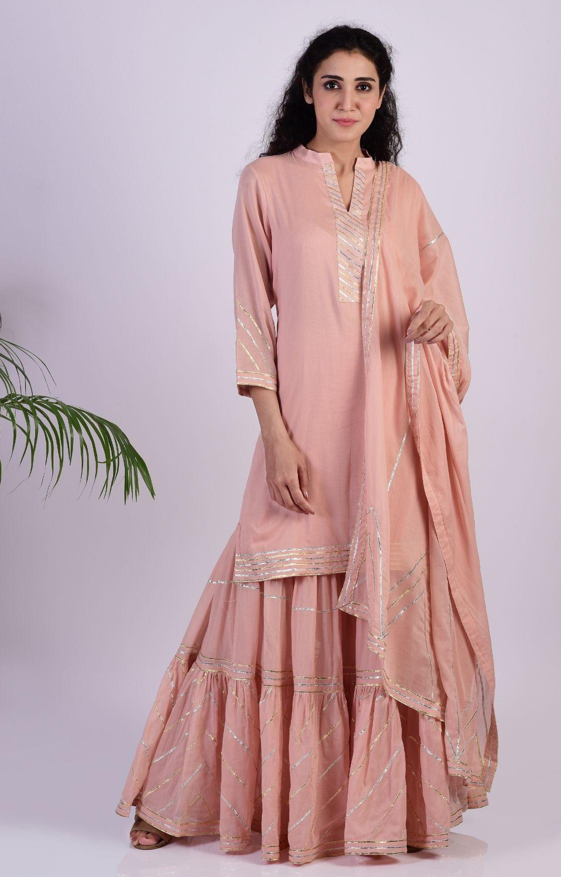 Peach Zig Zag Gota Sharara Set