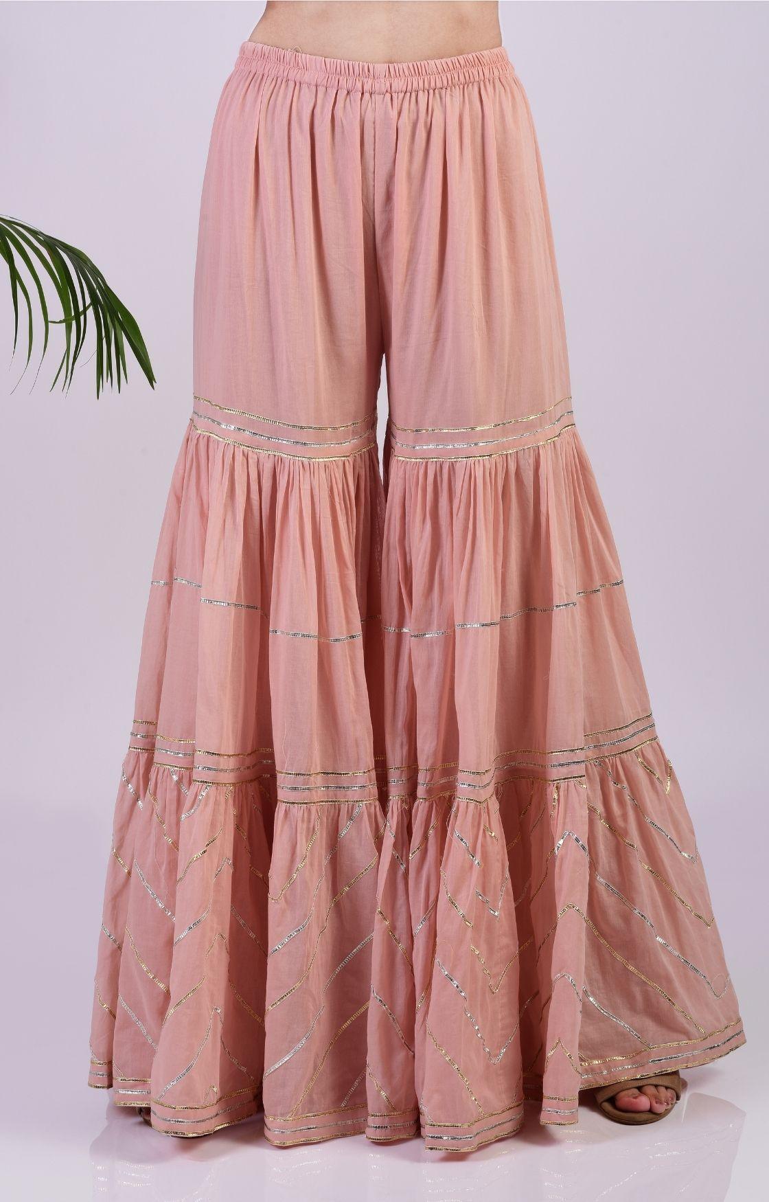 Peach Zig Zag Gota Sharara Set