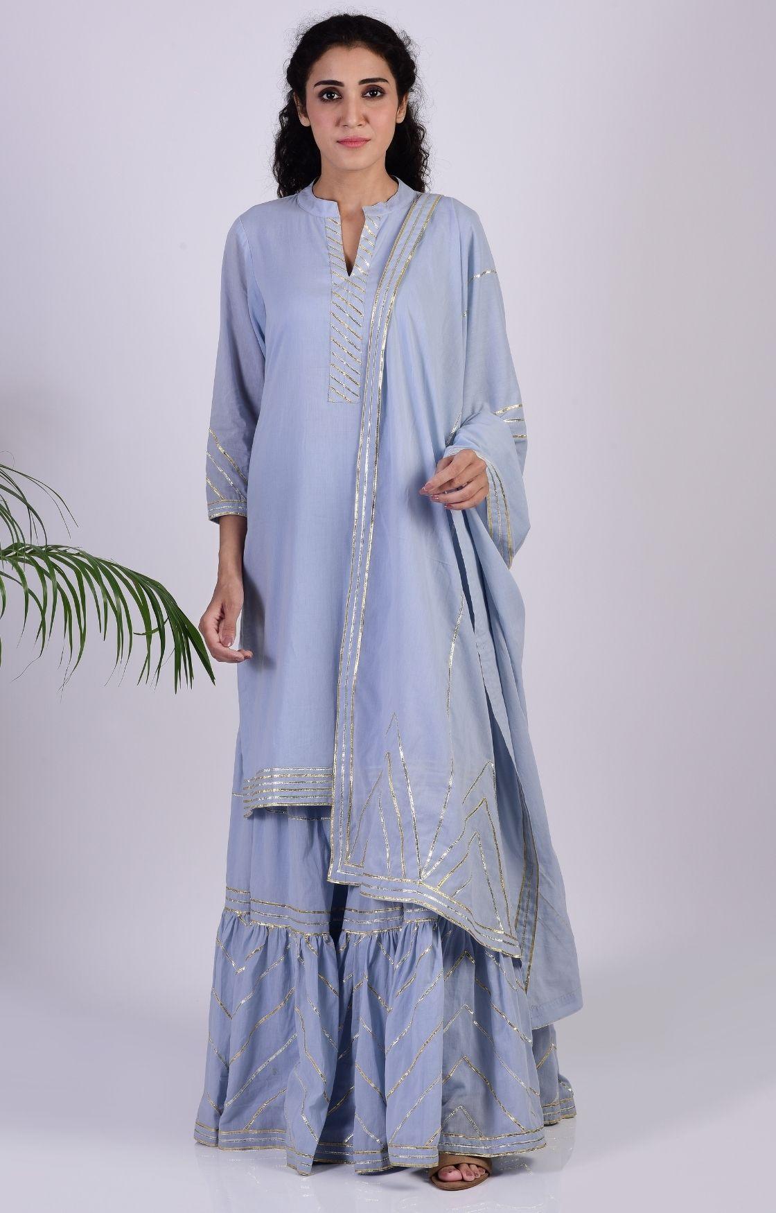 Sky Blue Zig Zag Gota Sharara Set