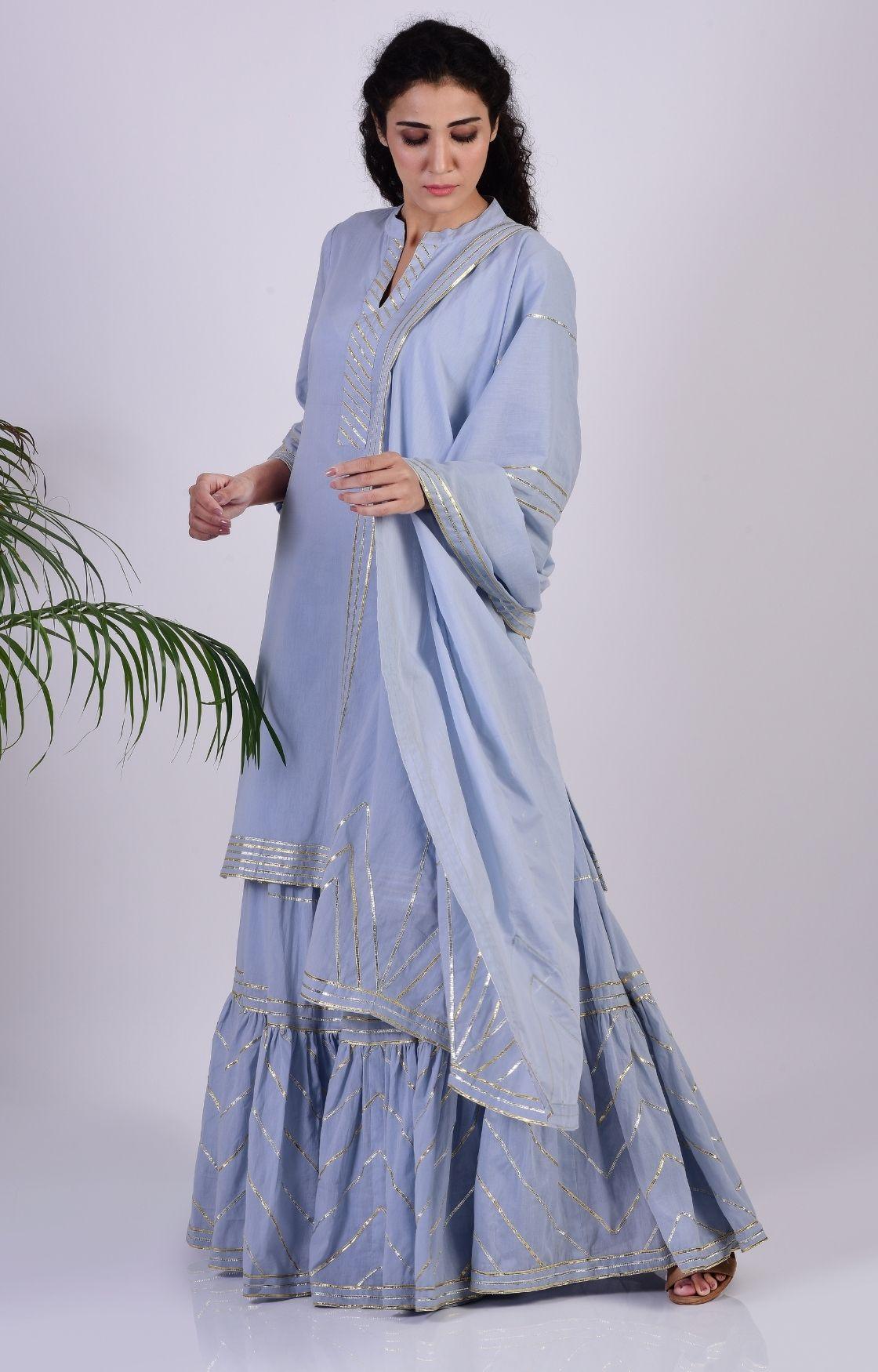 Sky Blue Zig Zag Gota Sharara Set