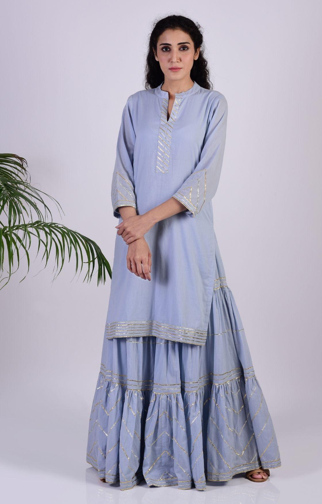 Sky Blue Zig Zag Gota Sharara Set