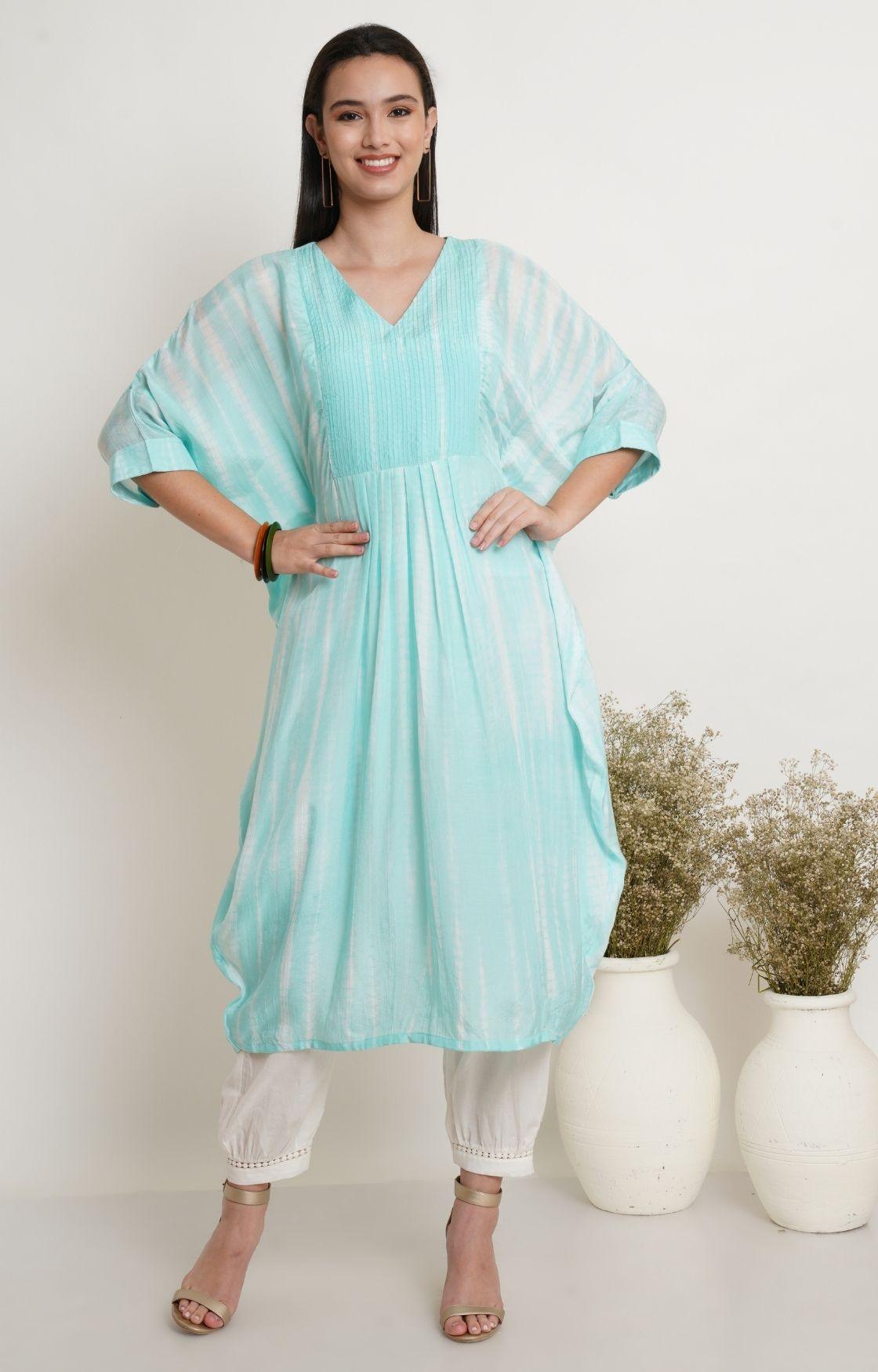 Turquoise Tie Dye Yoke Kaftan