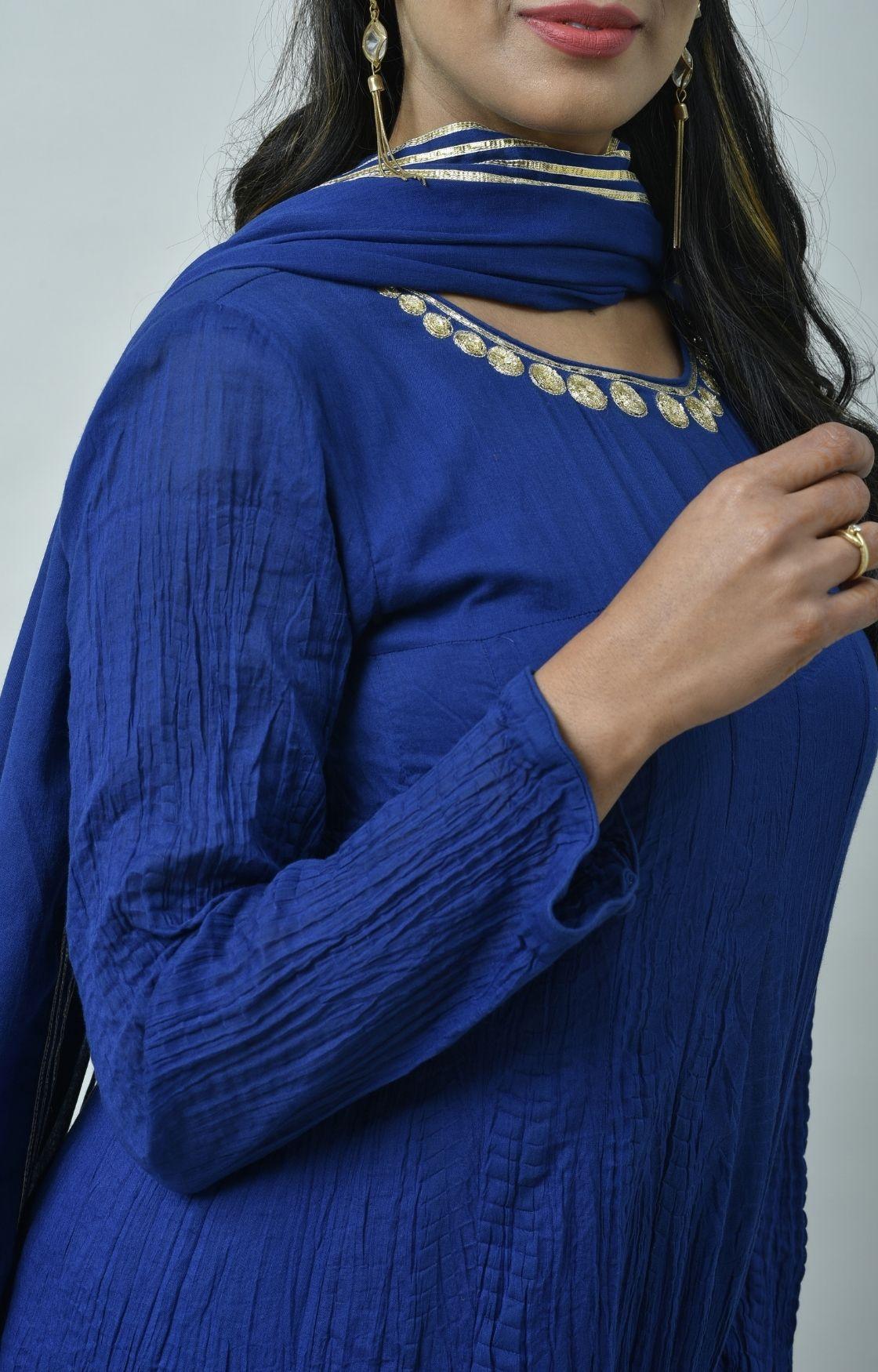Royal Blue Tie Dye Crinkled Kurta Set