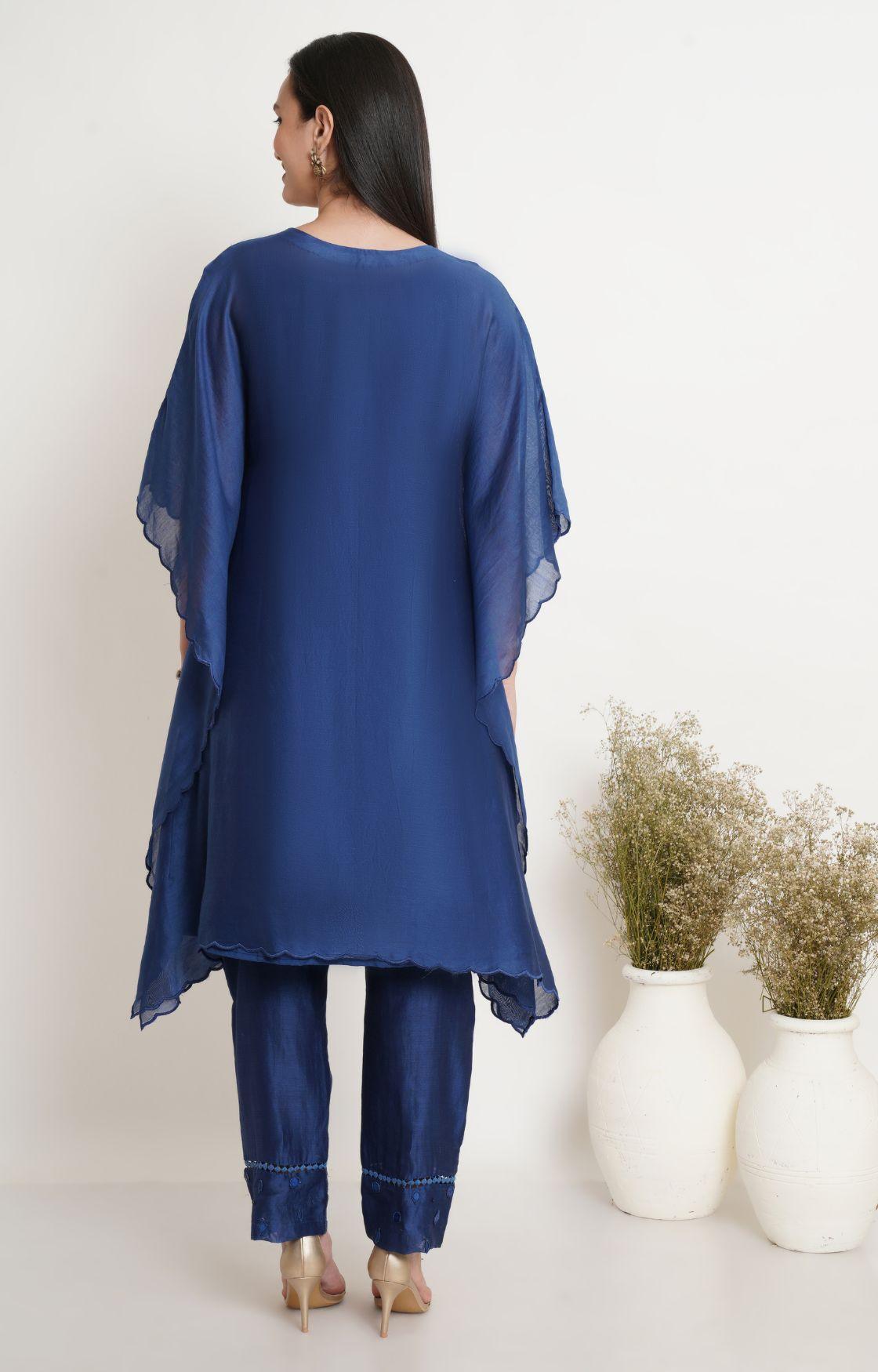 Blue Tonal Embroidery Kaftan Set