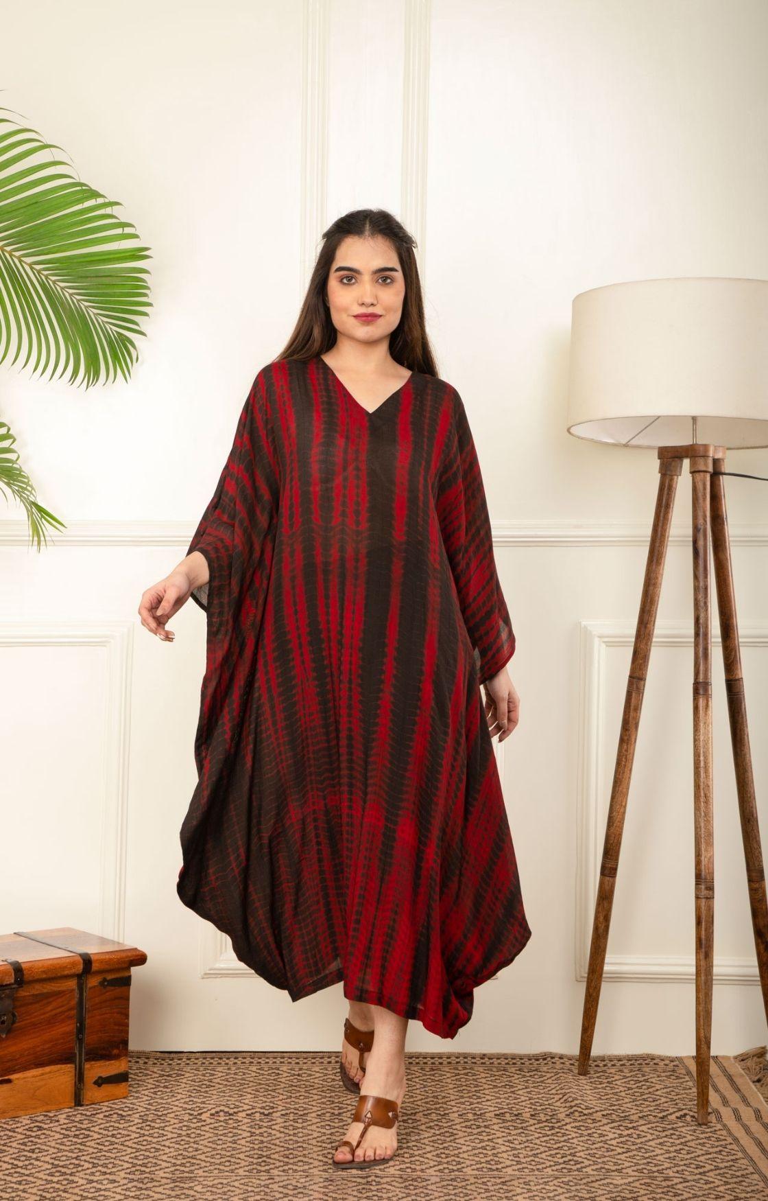 Red And Black Rope Tie Dye Cowl Kaftan