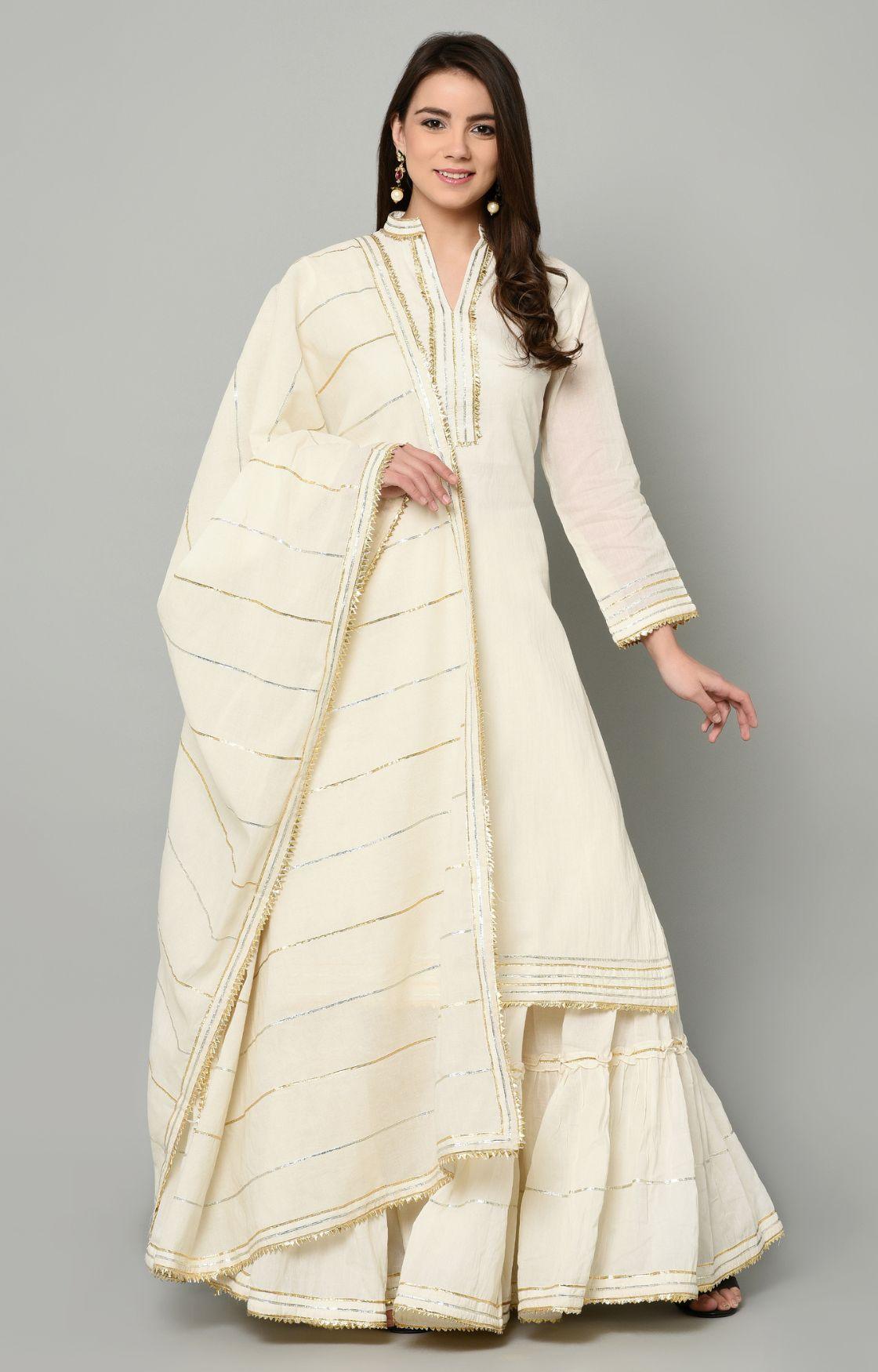 Off White Gota Sharara Set of 3