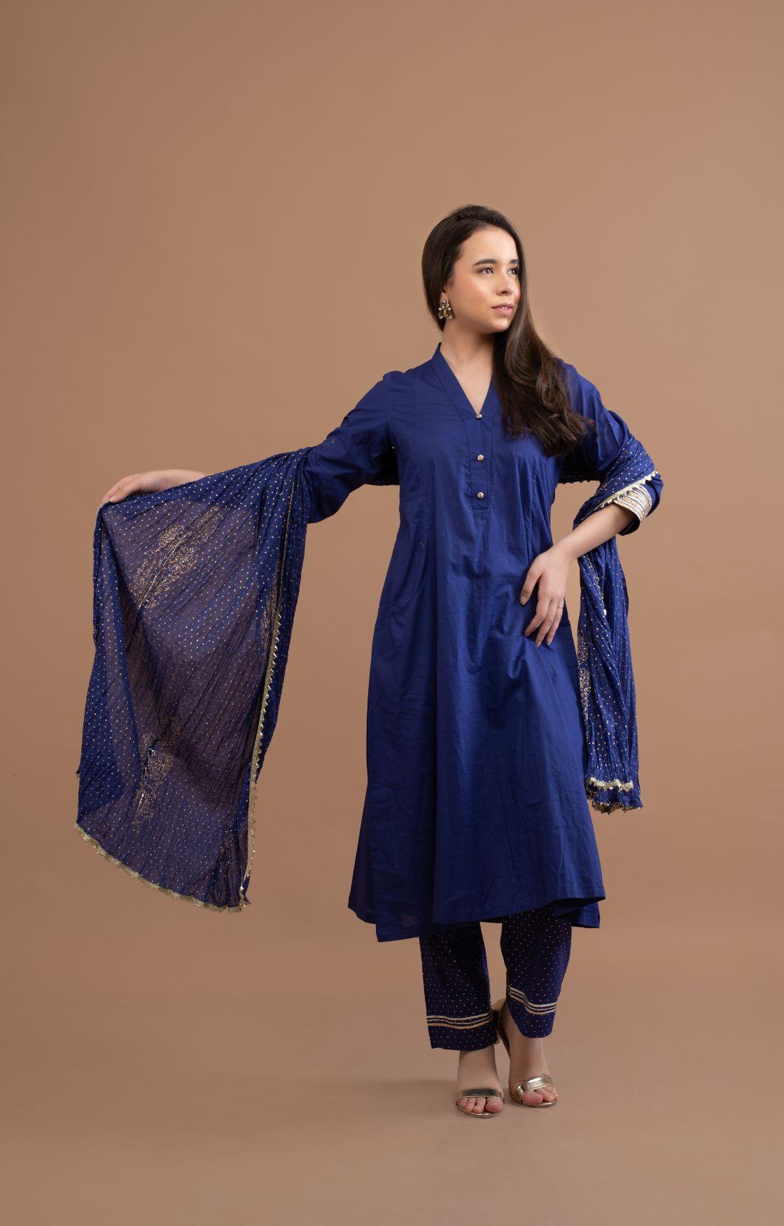 Blue Gota Kurta Set Of 3