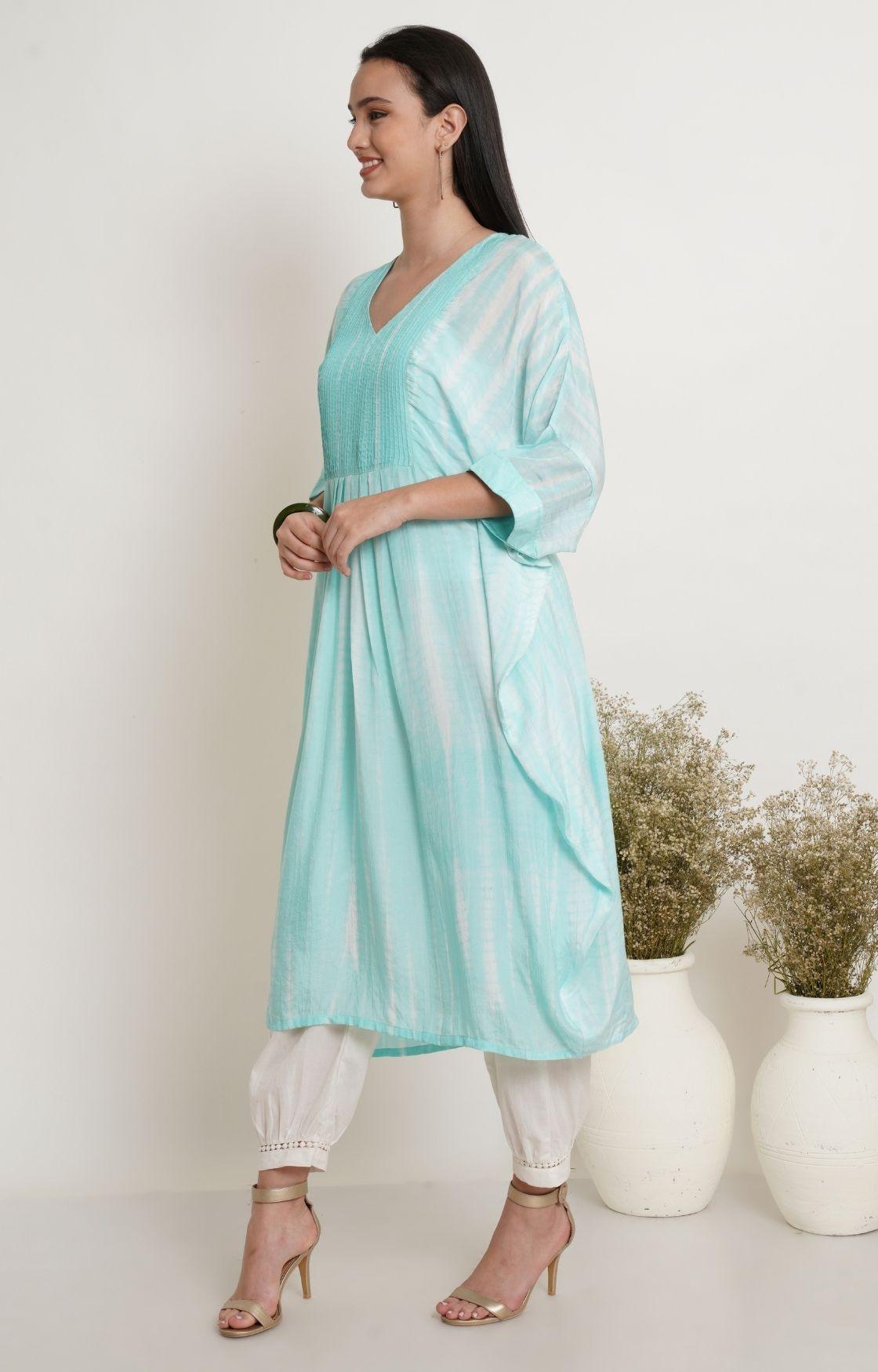 Turquoise Tie Dye Yoke Kaftan